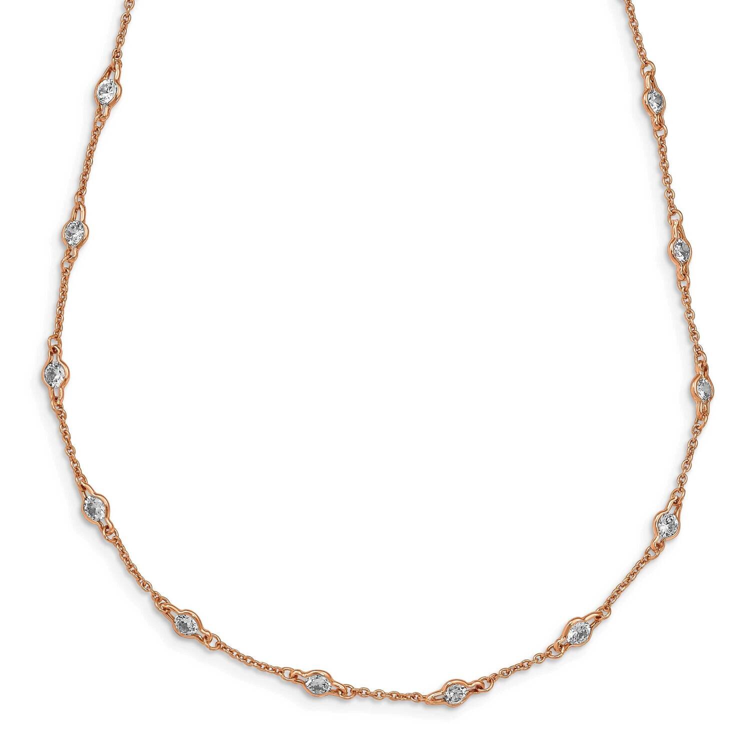 Rose Gold Plated Fancy CZ Diamond Station 36 Inch Necklace Sterling Silver QCM1456-36, MPN: QCM1456…