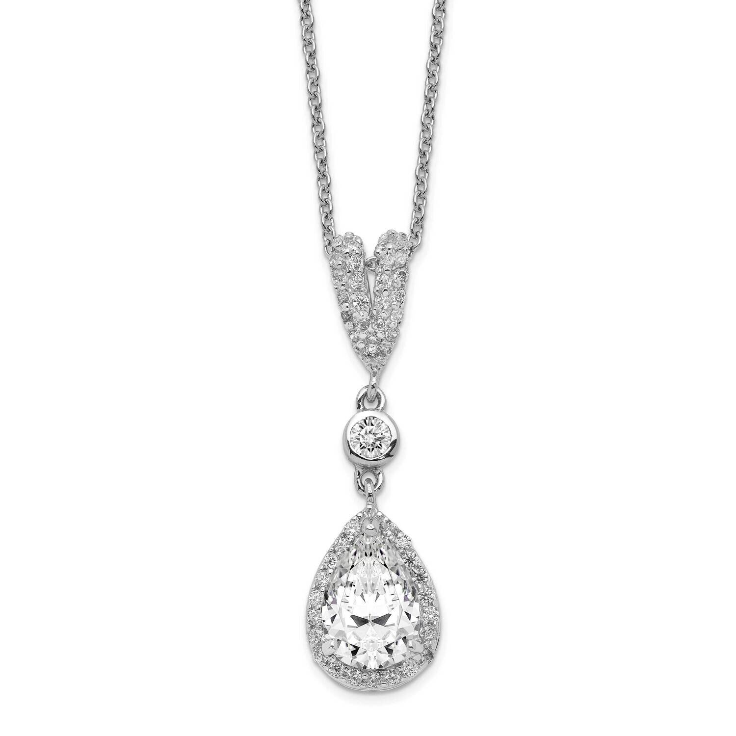 Pear CZ Diamond 18 Inch Necklace Sterling Silver Rhodium Plated QCM172-18