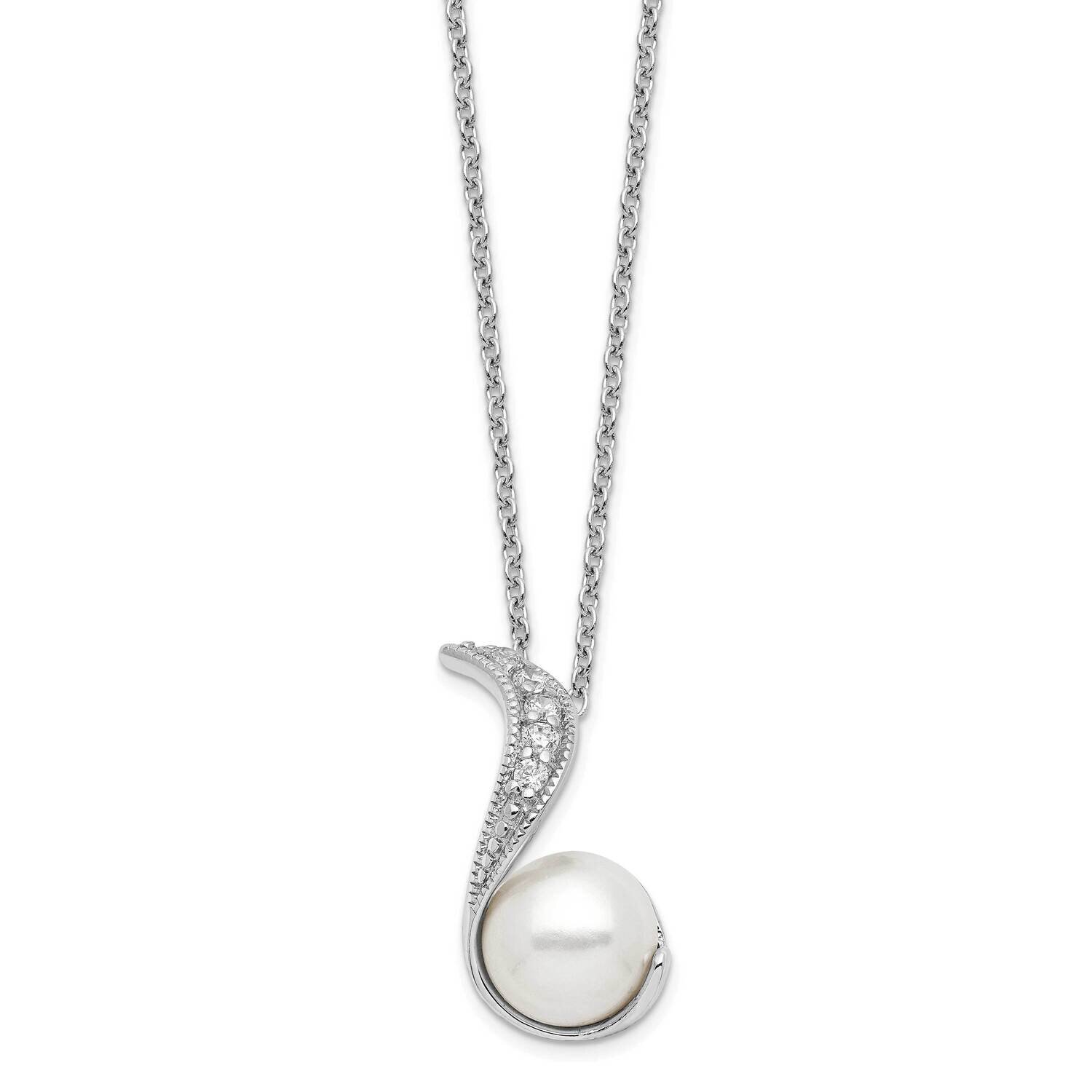 CZ Diamond &amp; White FWC Pearl Swirl 18 Inch Necklace Sterling Silver Rhodium-plated QCM278-18, MPN: …