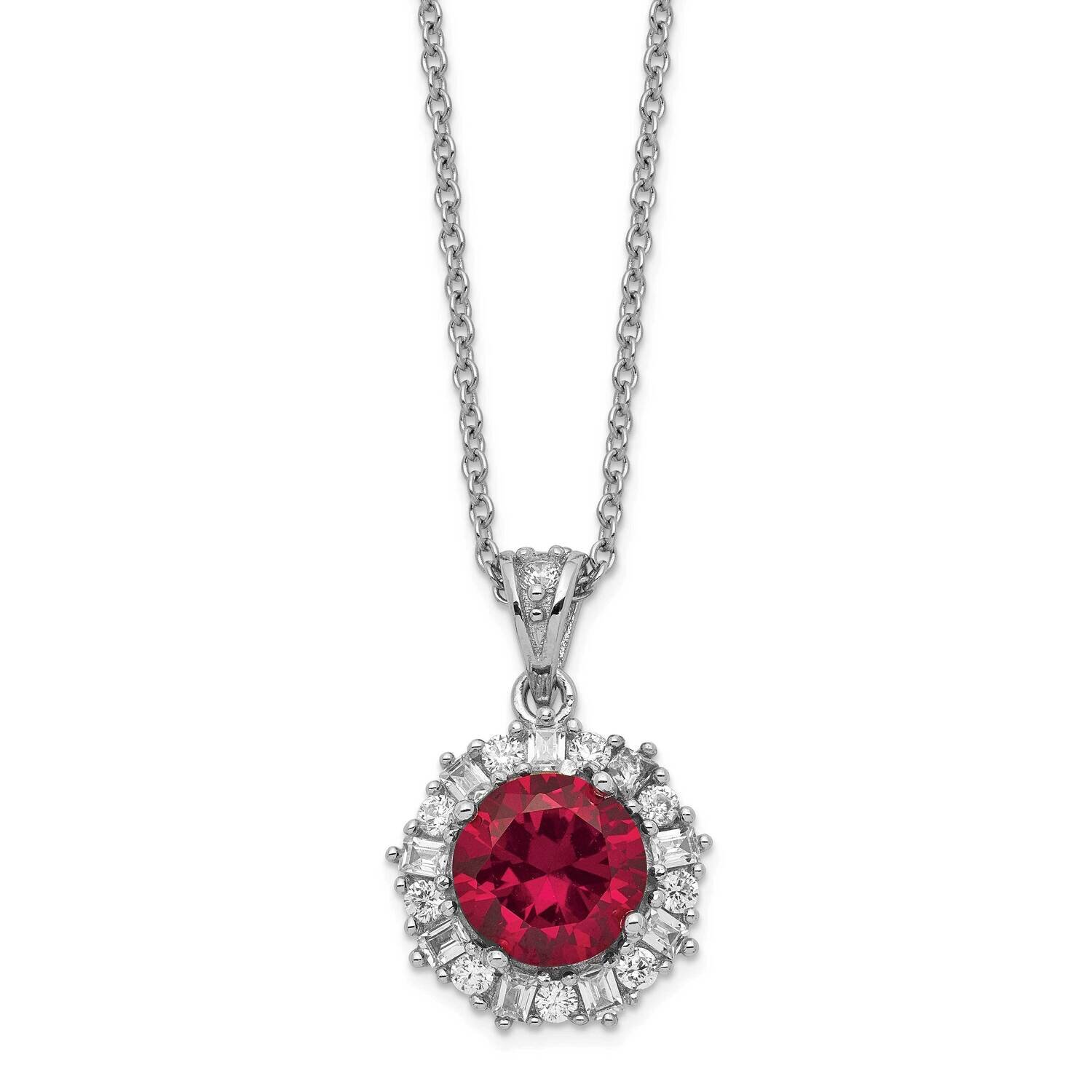 Created Ruby &amp; CZ Diamond 18 Inch Necklace Sterling Silver Rhodium Plated QCM468-18, MPN: QCM468-18…