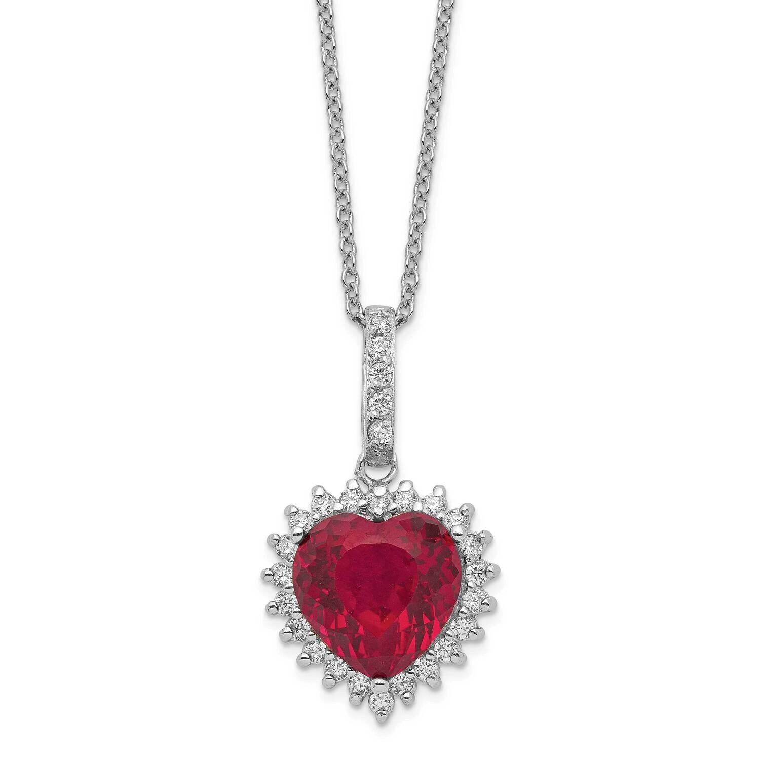 100-facet Created Ruby &amp; CZ Diamond 18 Inch Necklace Sterling Silver Rhodium-plated QCM478-18, MPN:…