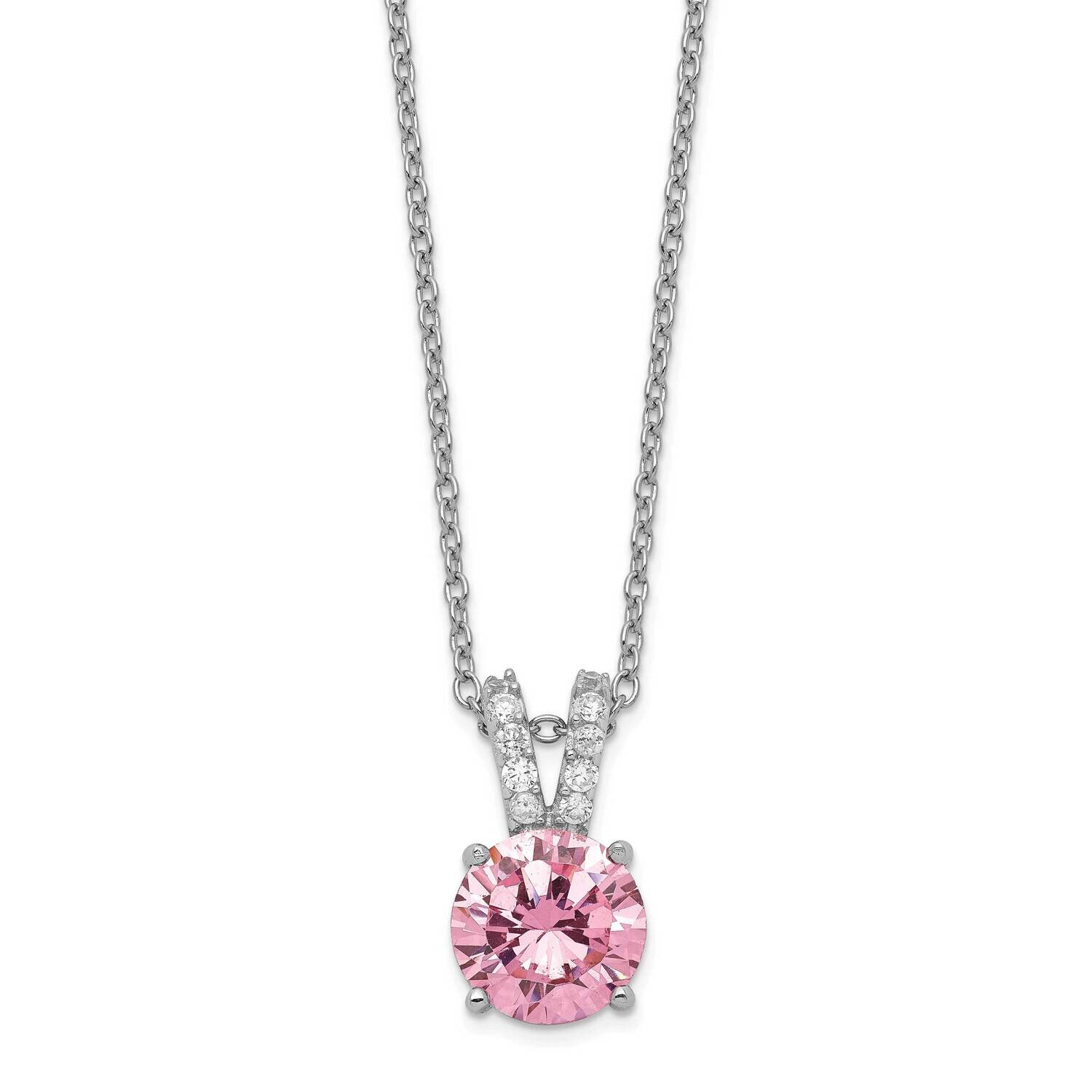 Pink & White CZ Diamond 18 Inch Necklace Sterling Silver Rhodium Plated QCM495-18