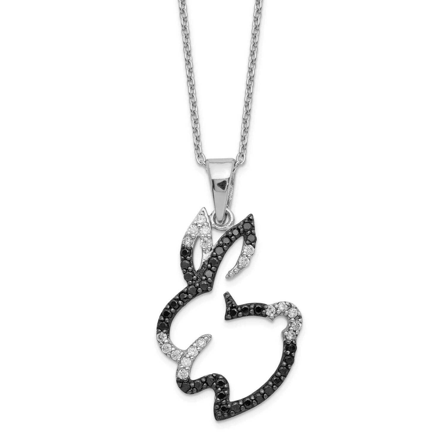 CZ Diamond Bunny Rabbit 18 Inch Necklace Sterling Silver Rhodium Plated QCM601-18