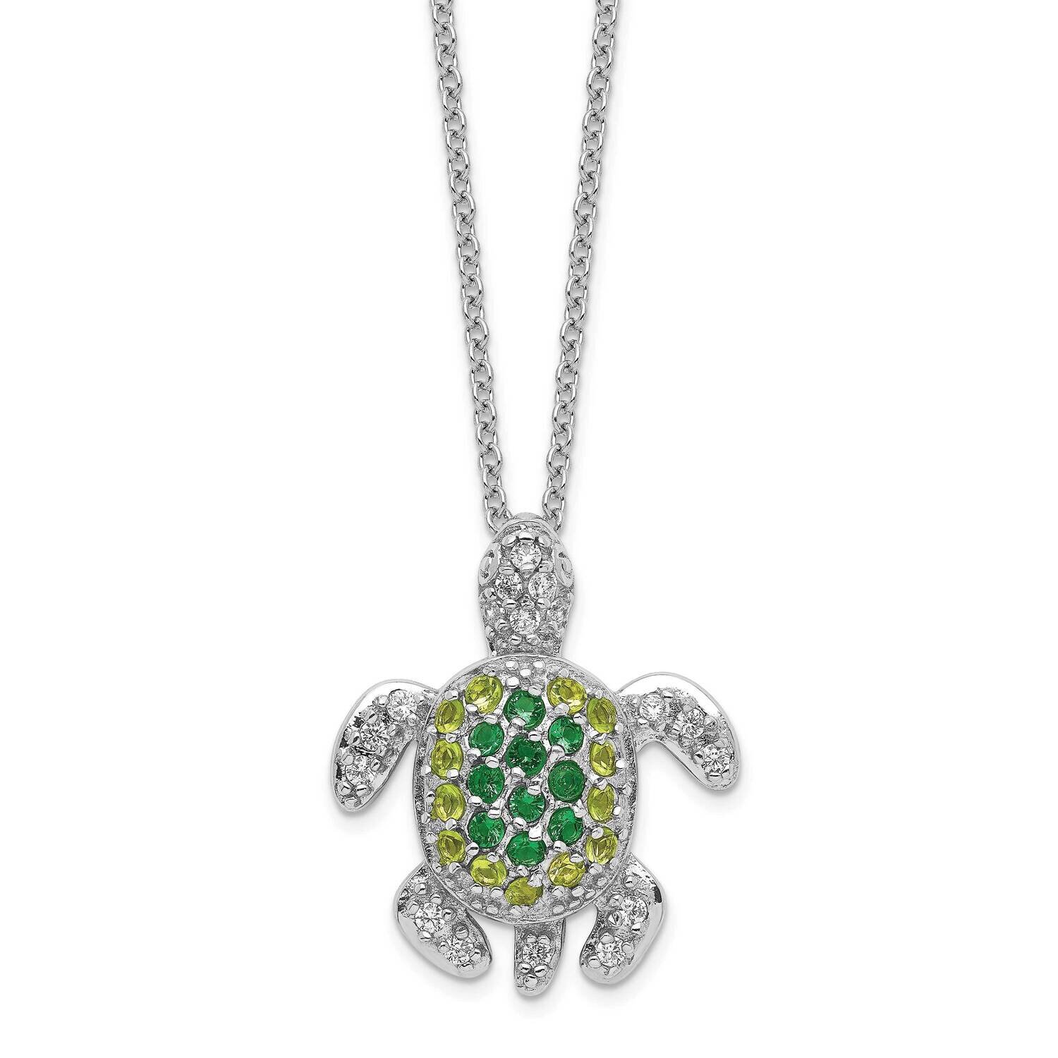Sim.Peridot Sim.EmeralDiamond-cutZ Turtle 18 Inch Necklace Sterling Silver Rhodium Plated QCM604-18…