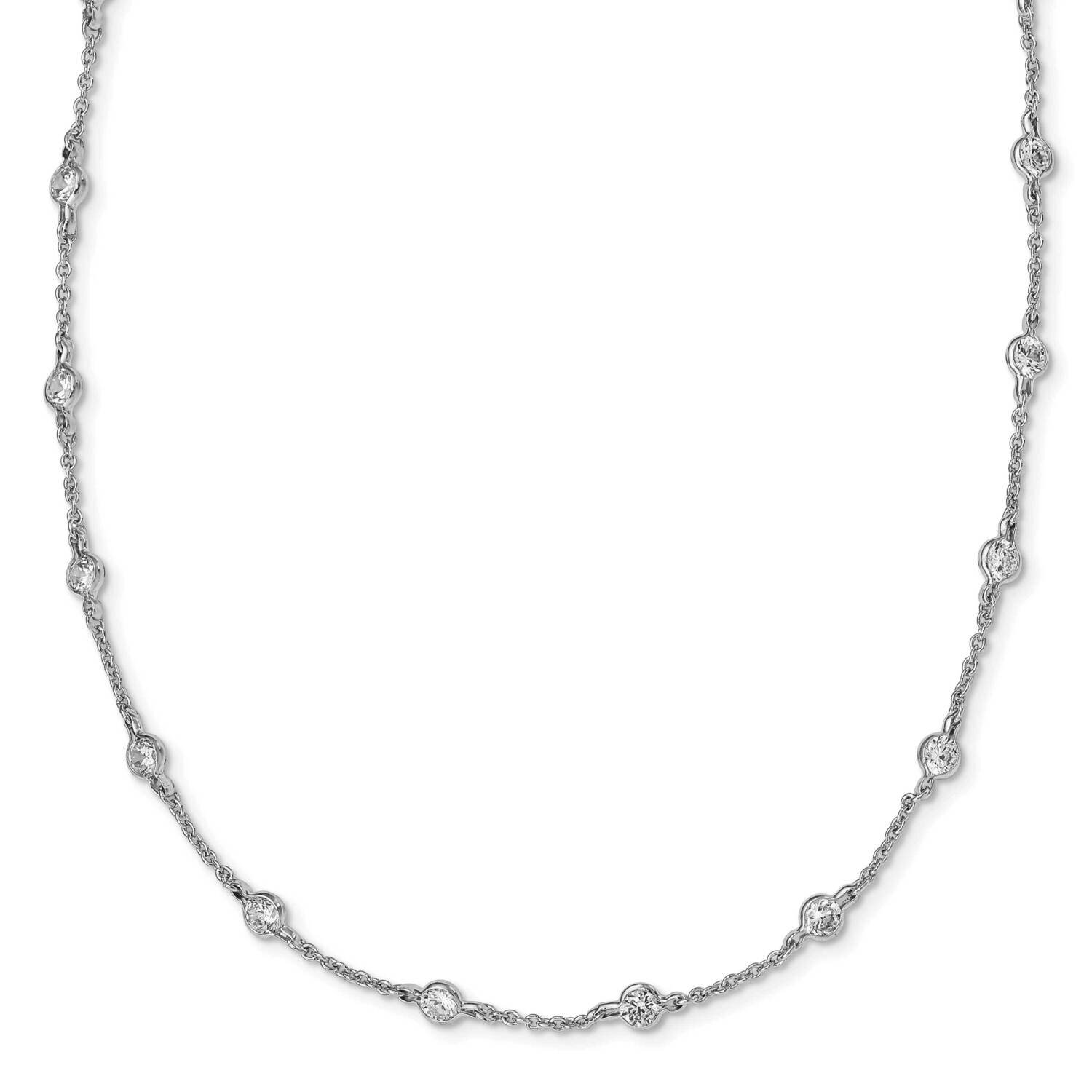 CZ Diamond Station 36 Inch Necklace Sterling Silver Rhodium Plated QCM701-36