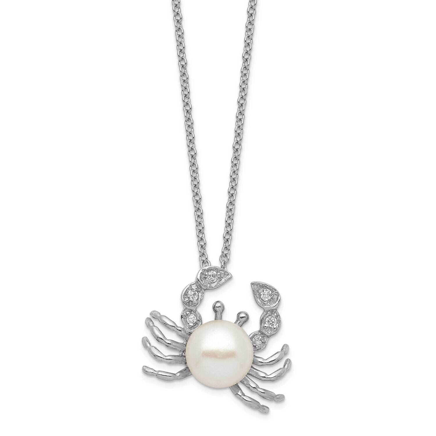 CZ Diamond &amp; FWC Crab Pearl 18 Inch Necklace Sterling Silver Rhodium Plated QCM716-18, MPN: QCM716-…
