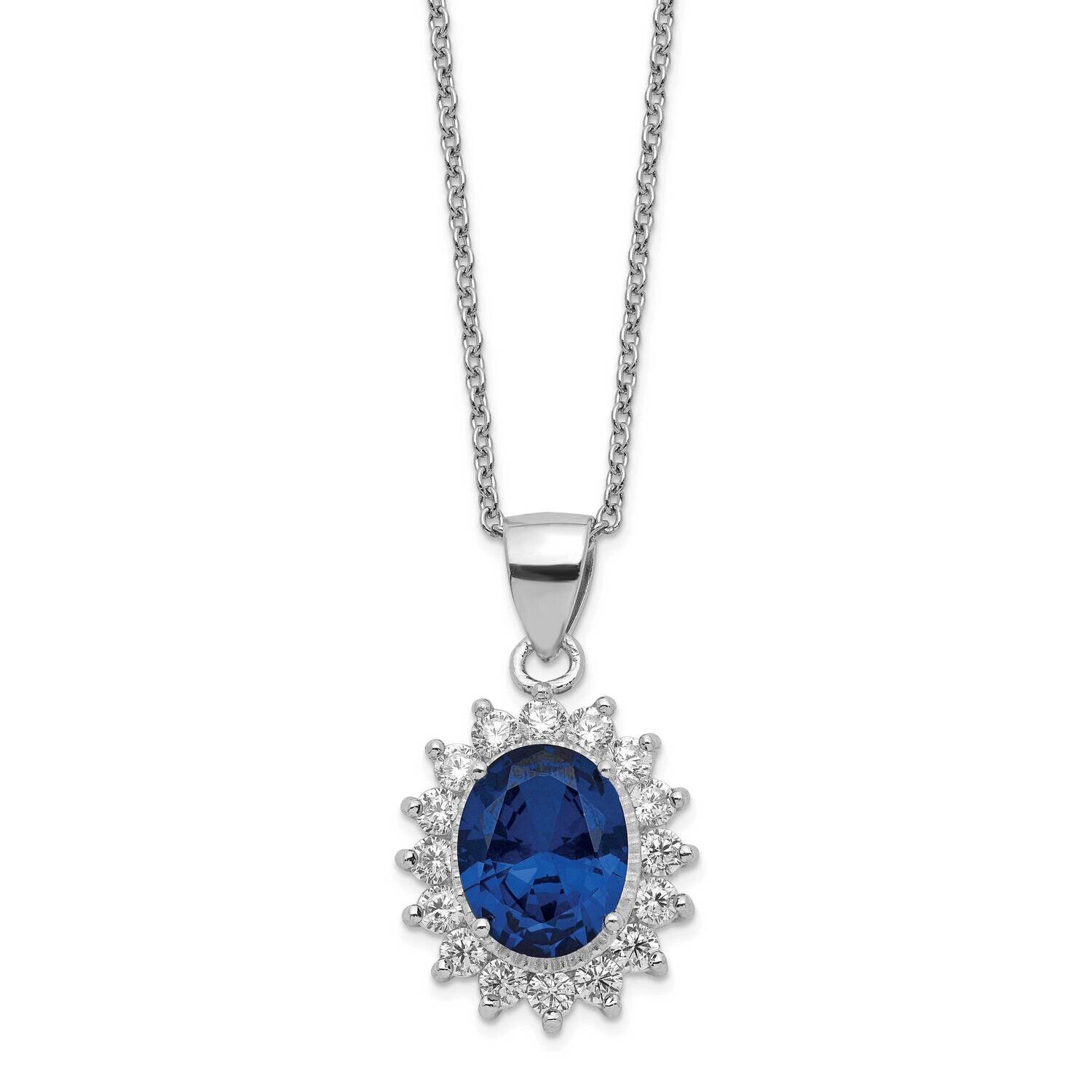 CZ Diamond & Created Dark Blue Spinel 18 Inch Necklace Sterling Silver Rhodium-plated QCM797-18