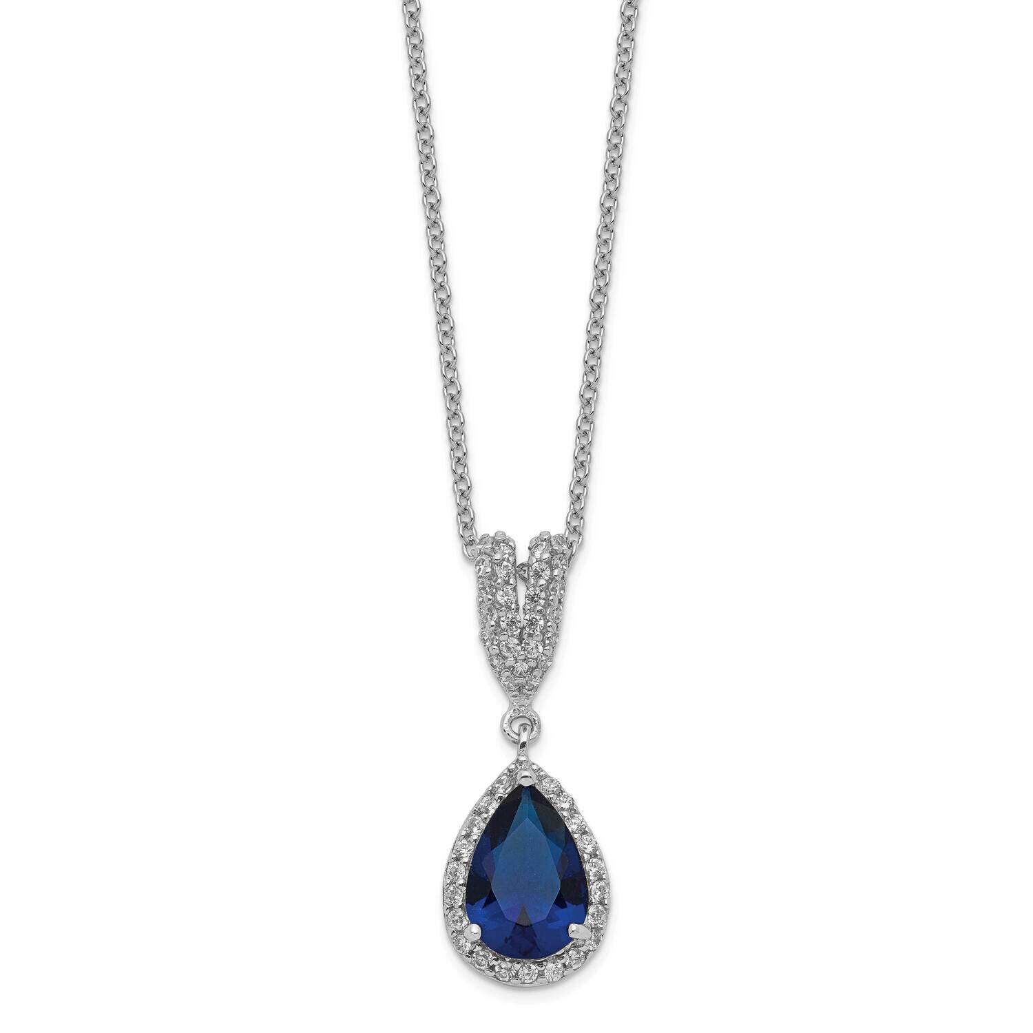CZ Diamond &amp; Lab cr. Dark Blue Spinel Pear 18 Inch Necklace Sterling Silver Rhodium Plated QCM800-1…