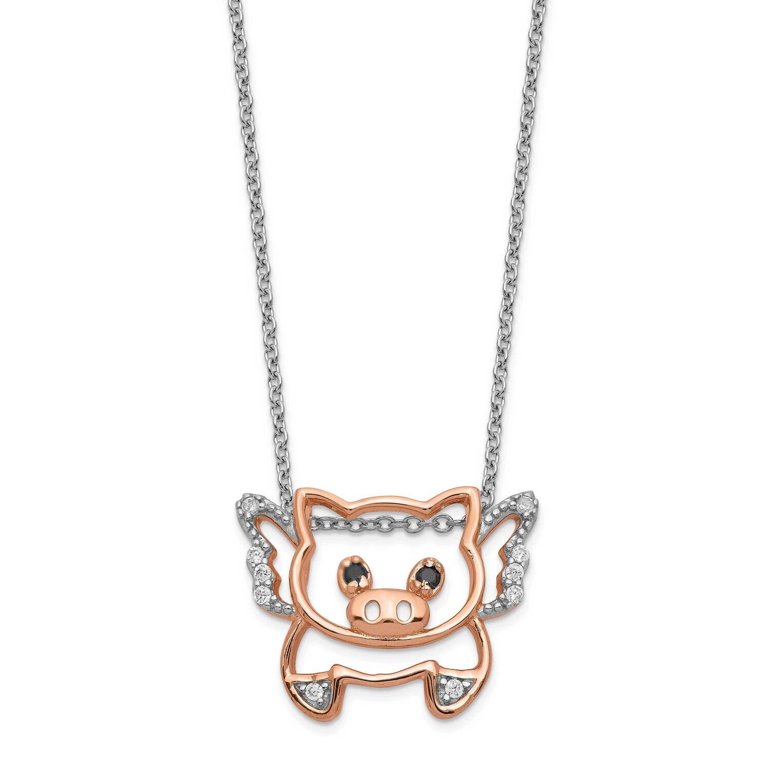 Rose-gold Plated CZ Diamond Flying Pig 18 Inch Necklace Sterling Silver QCM859-18, MPN: QCM859-18, …