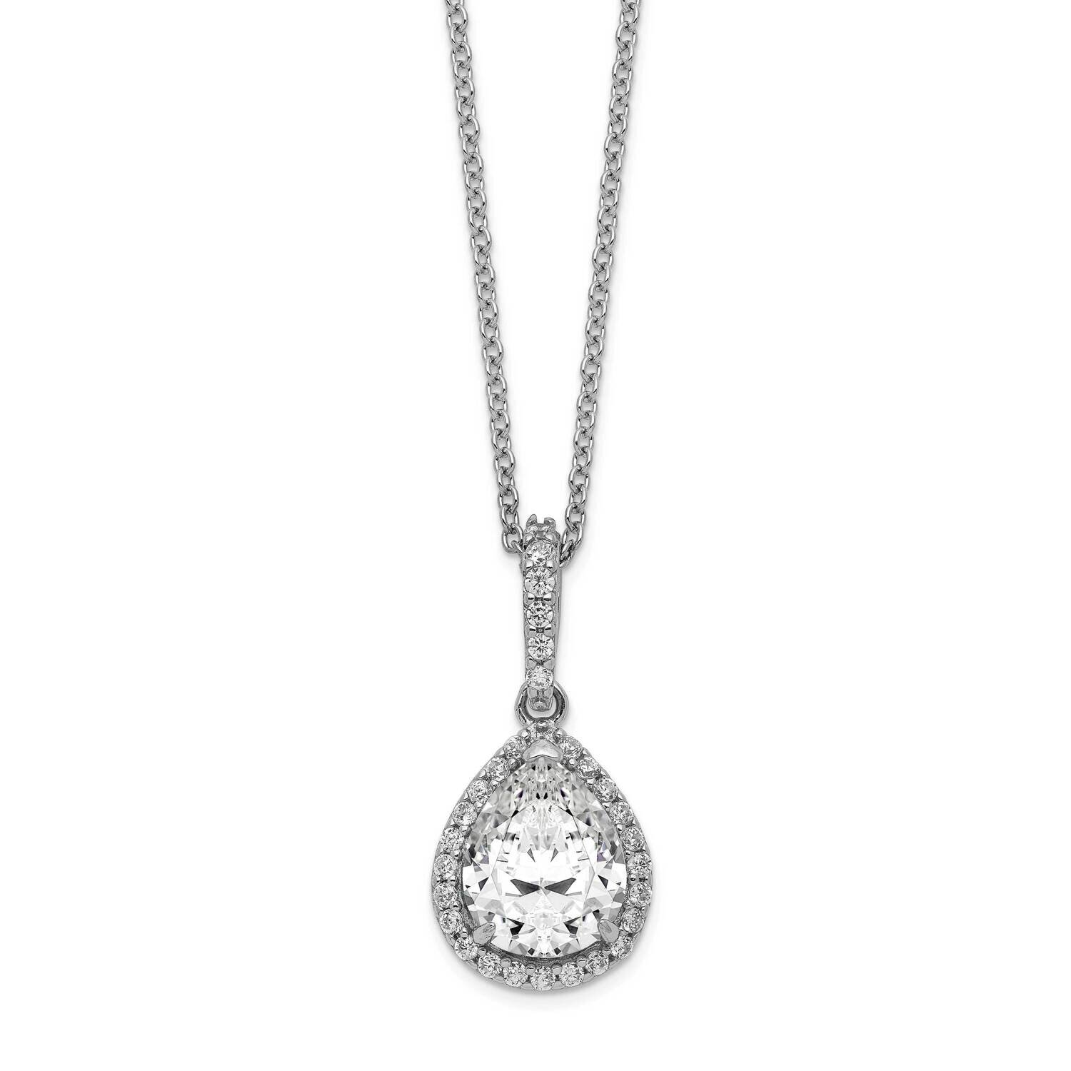 CZ Diamond Teardrop 18 Inch Necklace Sterling Silver Rhodium Plated QCM868-18, MPN: QCM868-18, 8839…