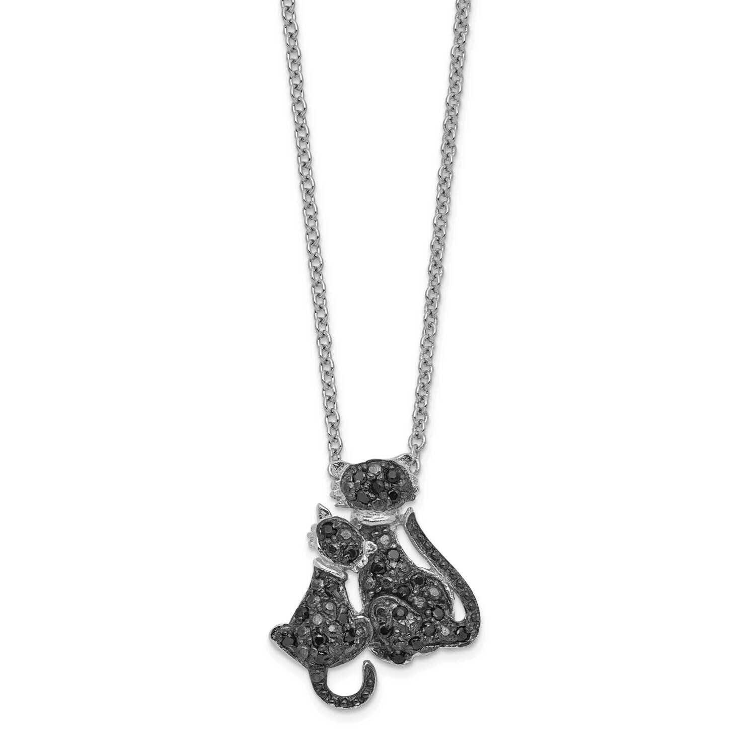 Black Rhodium Plated CZ Diamond Cats 18 Inch Necklace Sterling Silver QCM874-18