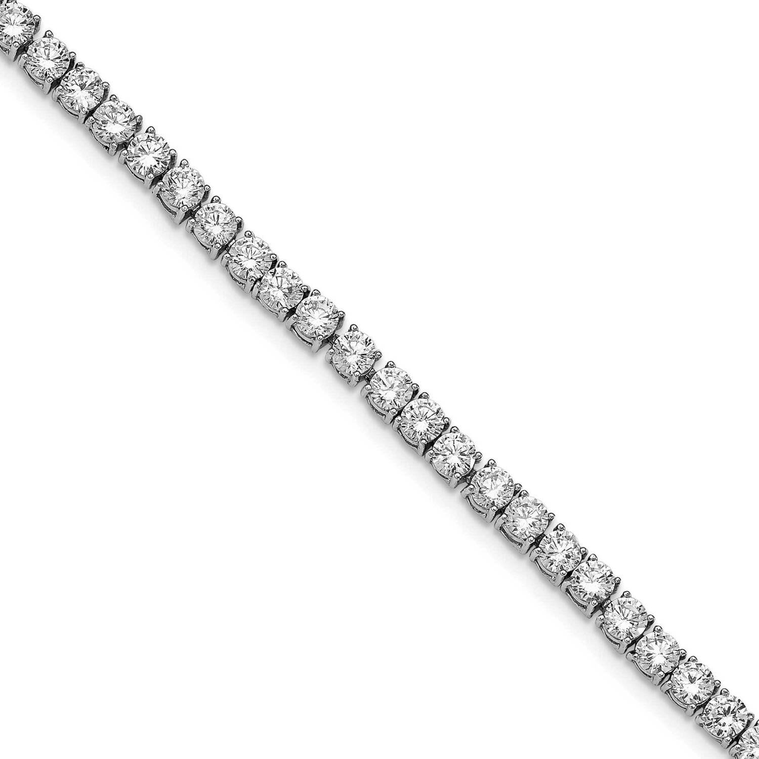 Polished Fancy CZ Diamond 7.25 Inch Bracelet Sterling Silver Rhodium Plated QCM904-7.25