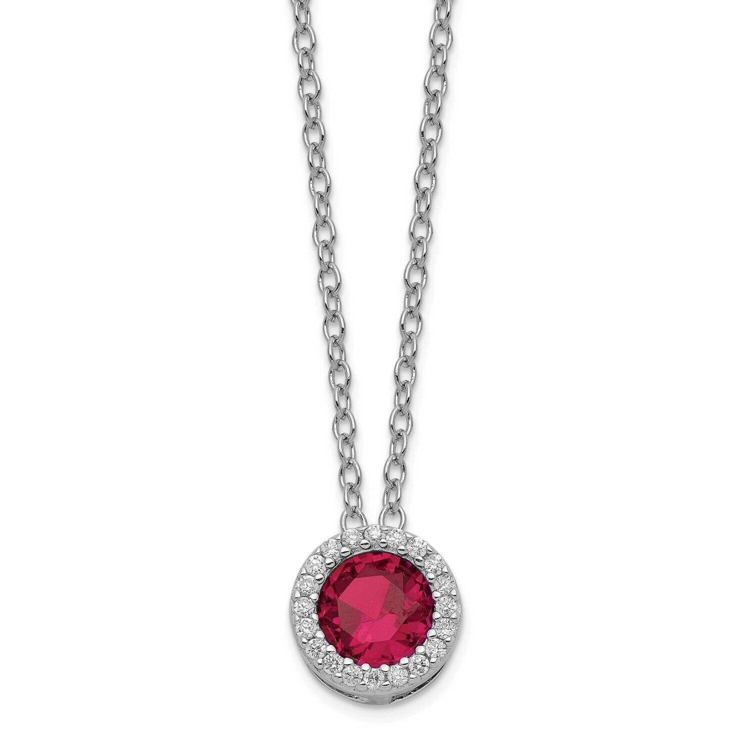 Created Ruby & CZ Diamond Pendant 18 Inch Necklace Sterling Silver Rhodium-plated QCM933-18