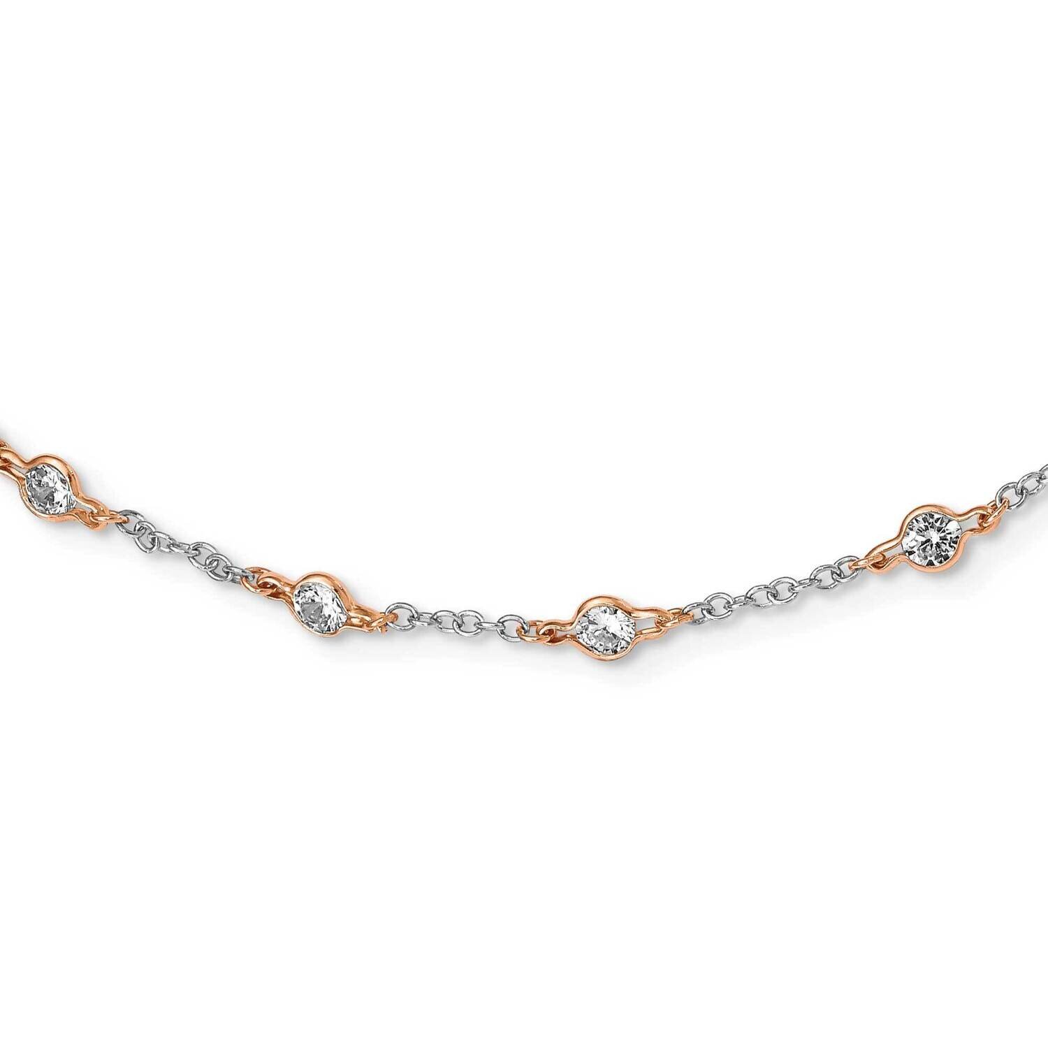 Rose Gold-Plated Fancy CZ Diamond Station 36 Inch Necklace Sterling Silver QCM953-36