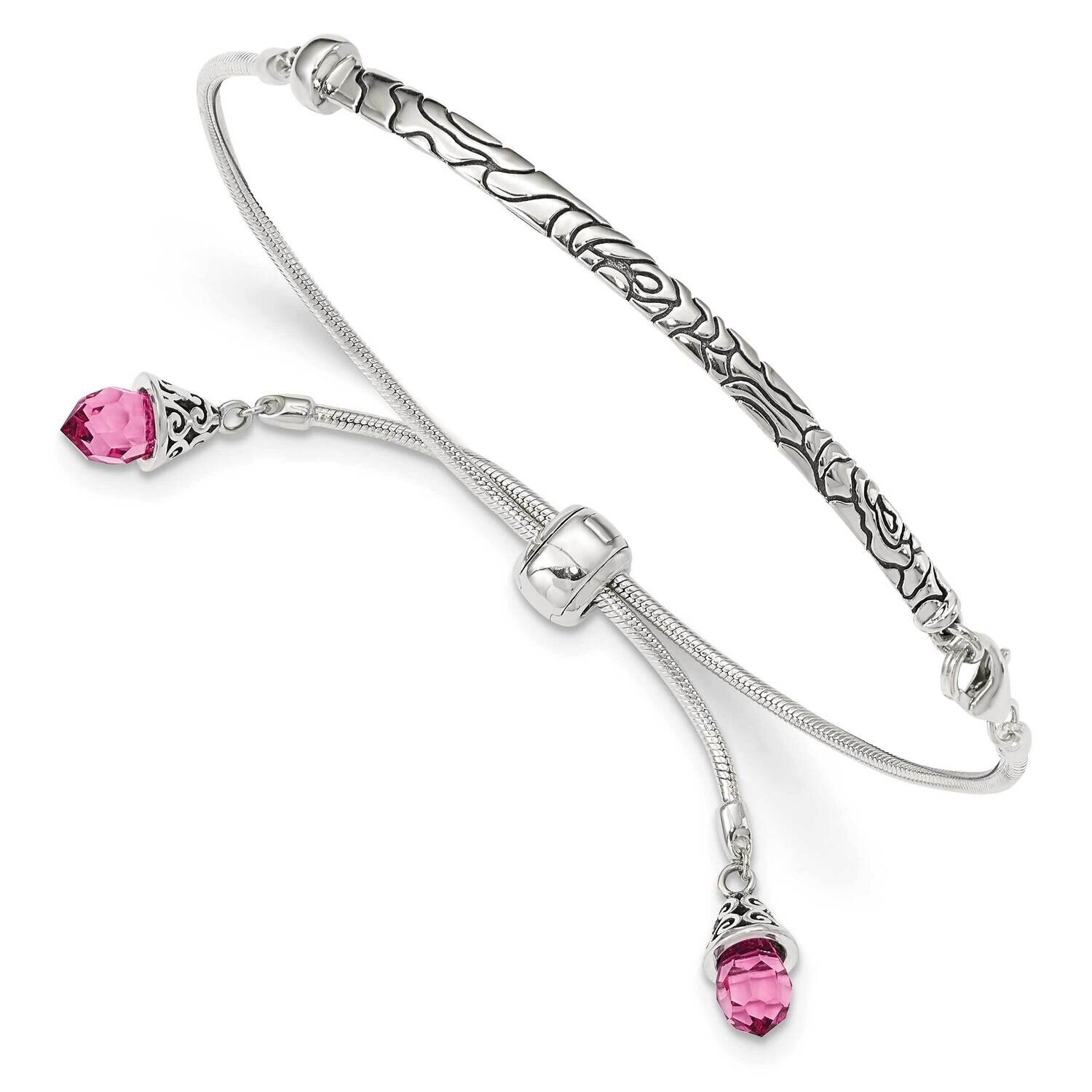 Pink Swarovski Crystal Briolette Adjustable Bracelet Sterling Silver QG3635, MPN: QG3635, 886774613…