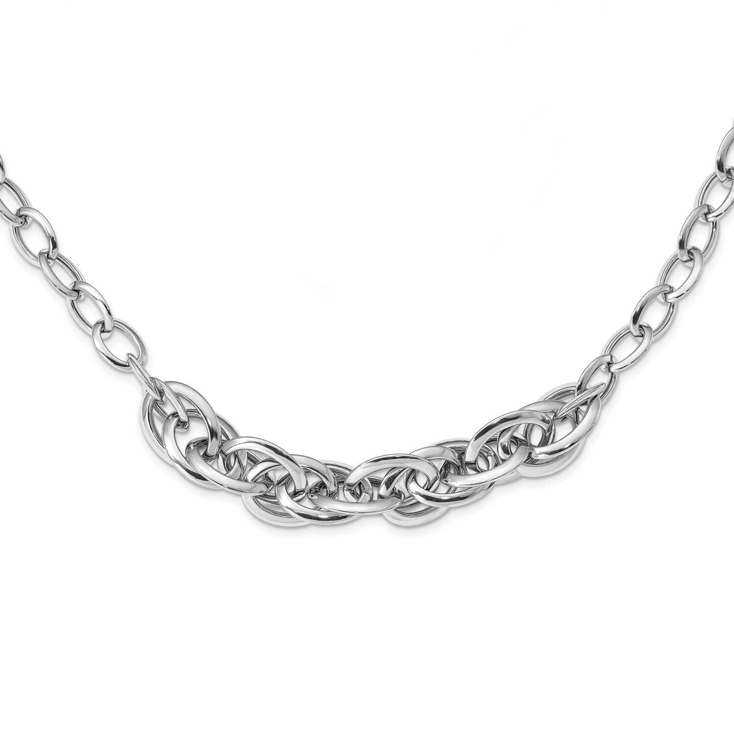 Leslie&#39;s Polished Fancy Link Necklace Sterling Silver Rhodium-plated HB-QLF1139-18, MPN: QLF1139-18…