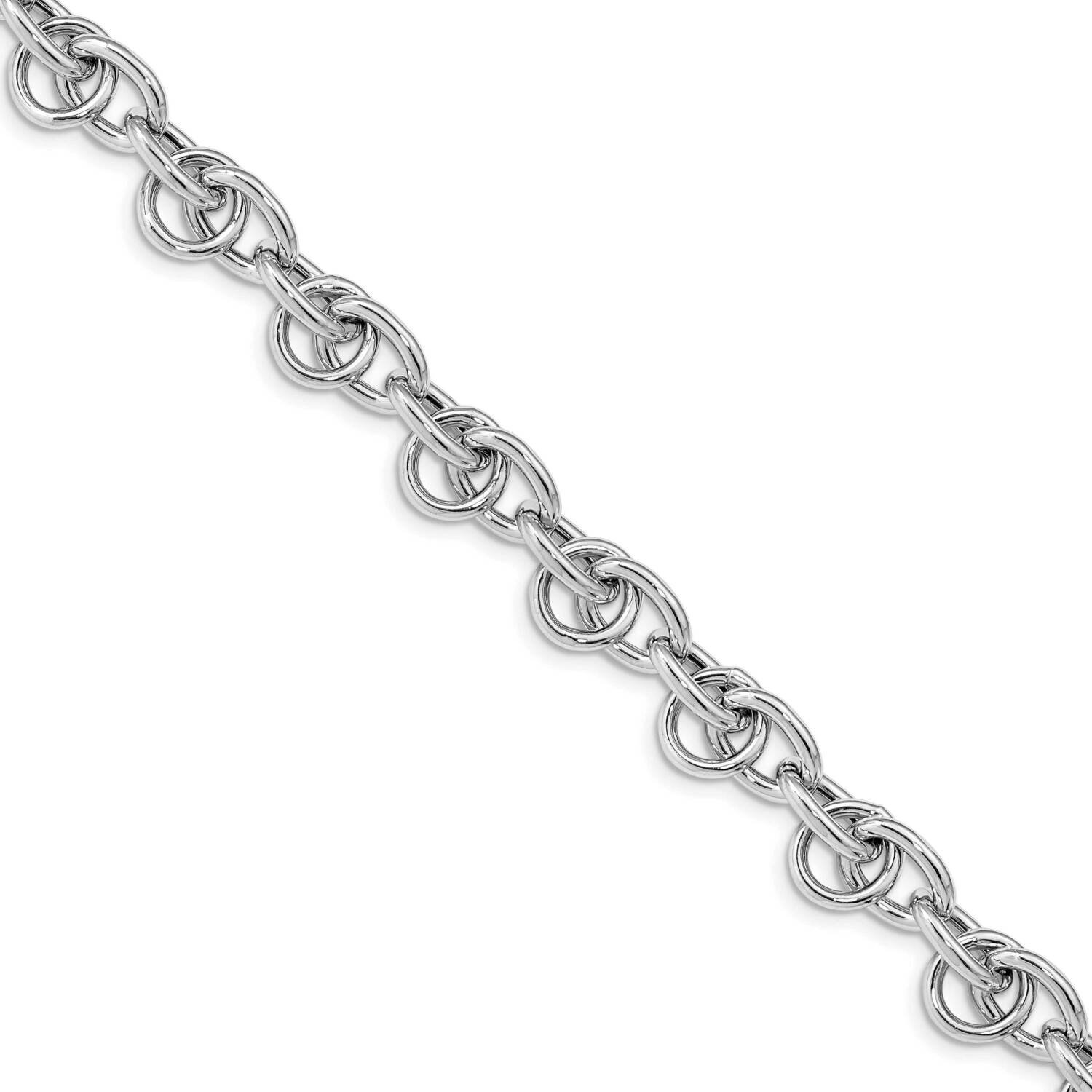 Polished Fancy Link Bracelet Sterling Silver Rhodium-plated HB-QLF1145-7.5