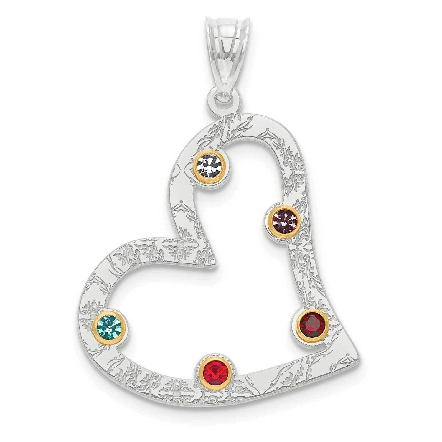 Sterling Silver Rhodium-plated 14k Bezel Crystal Family Pendant Sterling Silver Rhodium-plated QMP2…