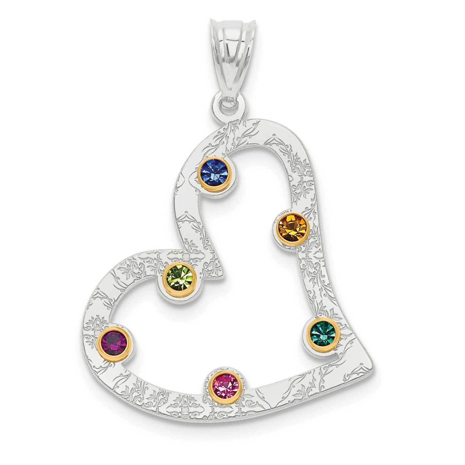 Sterling Silver Rhodium-plated 14k Bezel Crystal Family Pendant Sterling Silver Rhodium-plated QMP2…