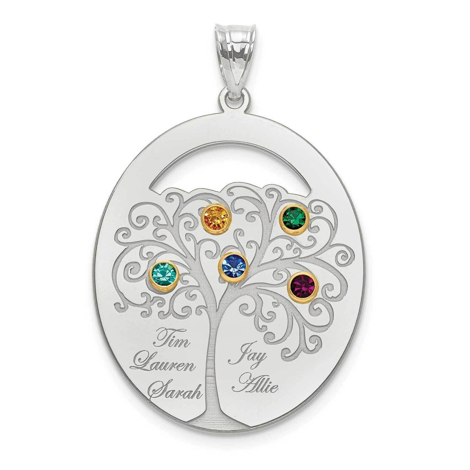 Sterling Silver Rhodium-plated 14k Bezel Crystal Family Pendant Sterling Silver Rhodium-plated QMP9…