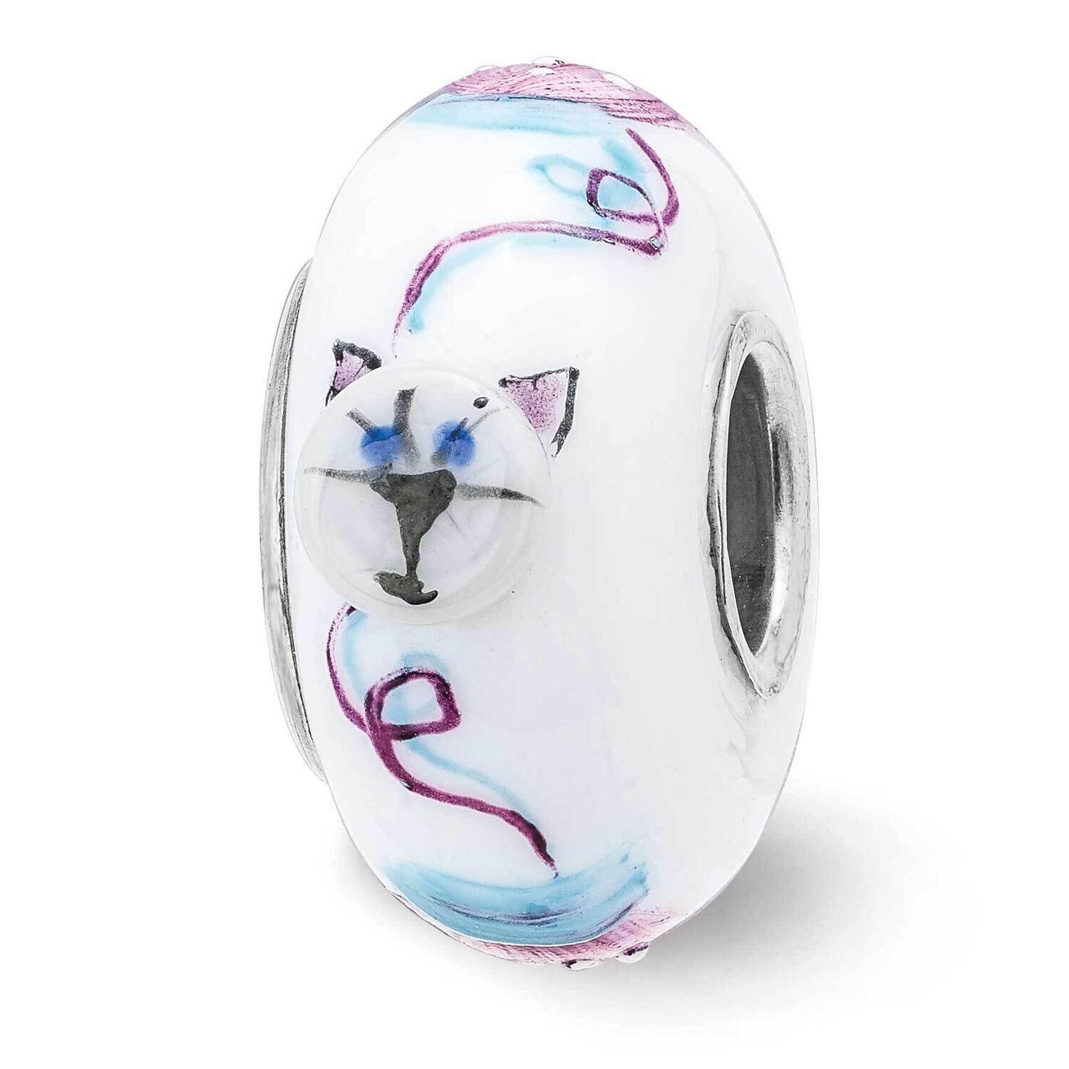 Mittens Fenton Glass Bead Sterling Silver Hand Painted QRS3883