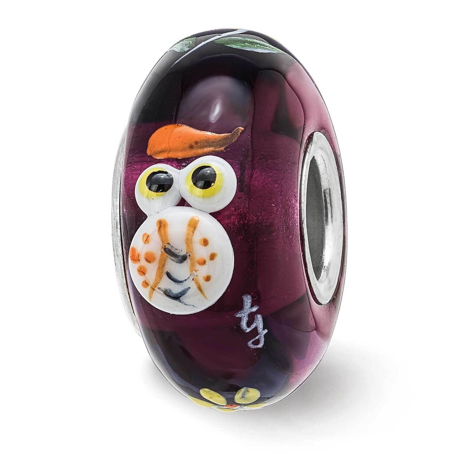 Whooo! Fenton Glass Bead Sterling Silver Hand Painted QRS3884, MPN: QRS3884, 19727658623