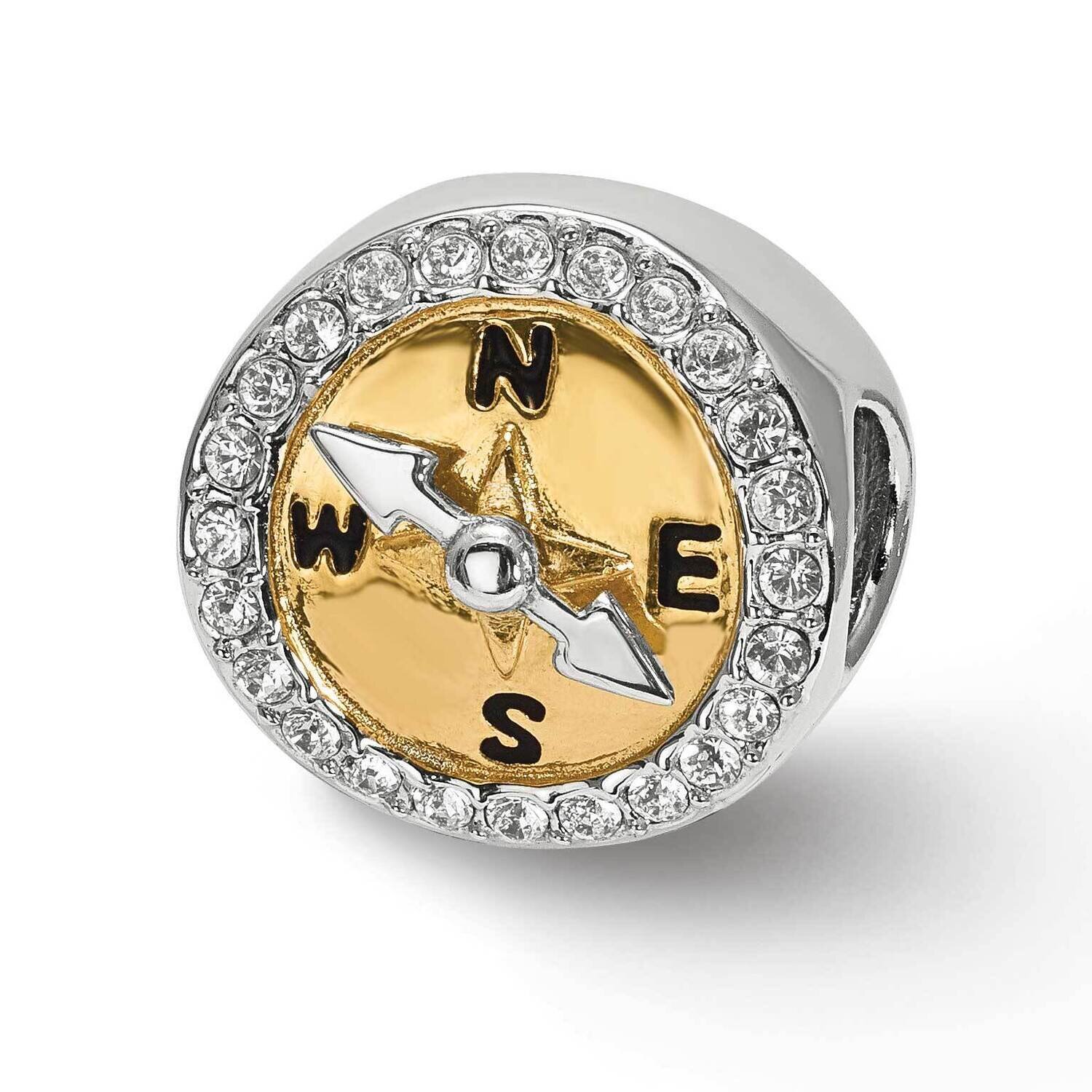 Gold Tone CZ Diamond Moveable Compass Bead Sterling Silver QRS3923, MPN: QRS3923, 191101500343