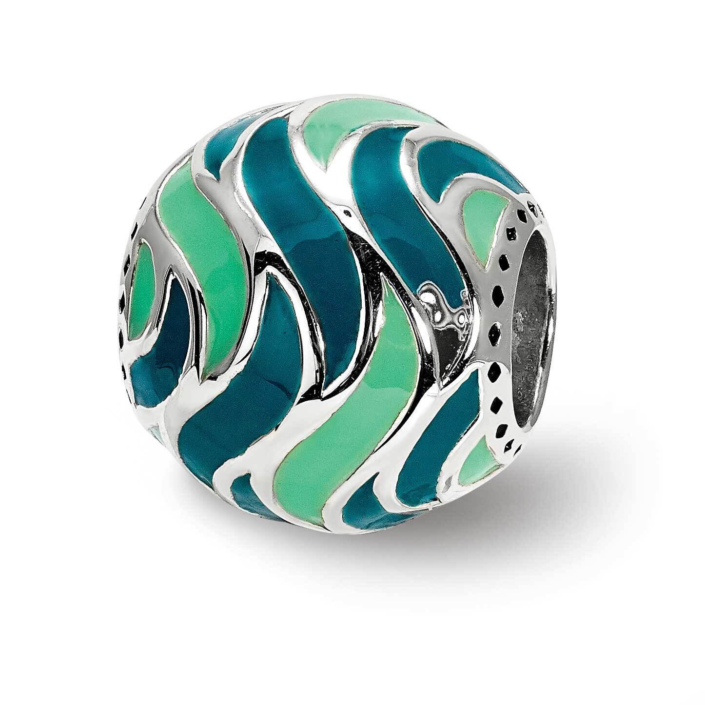 Mint &amp; Teal Enameled, Silver IP-Plated Bead Sterling Silver QRS3941, MPN: QRS3941,