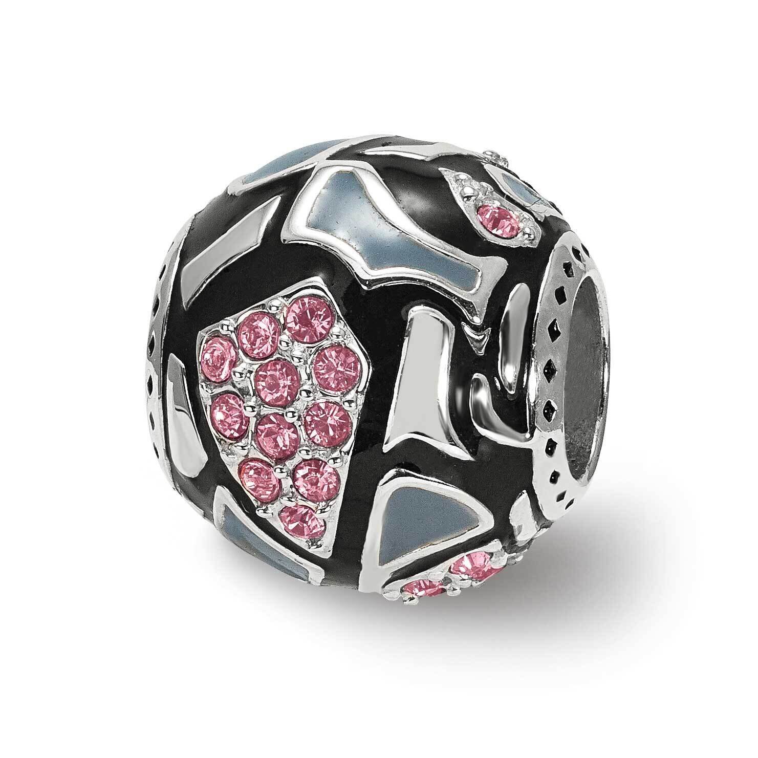 Black &amp; Gray Enameled, Pink CZ Diamond Silver IP-Plat Sterling Silver QRS3943, MPN: QRS3943,