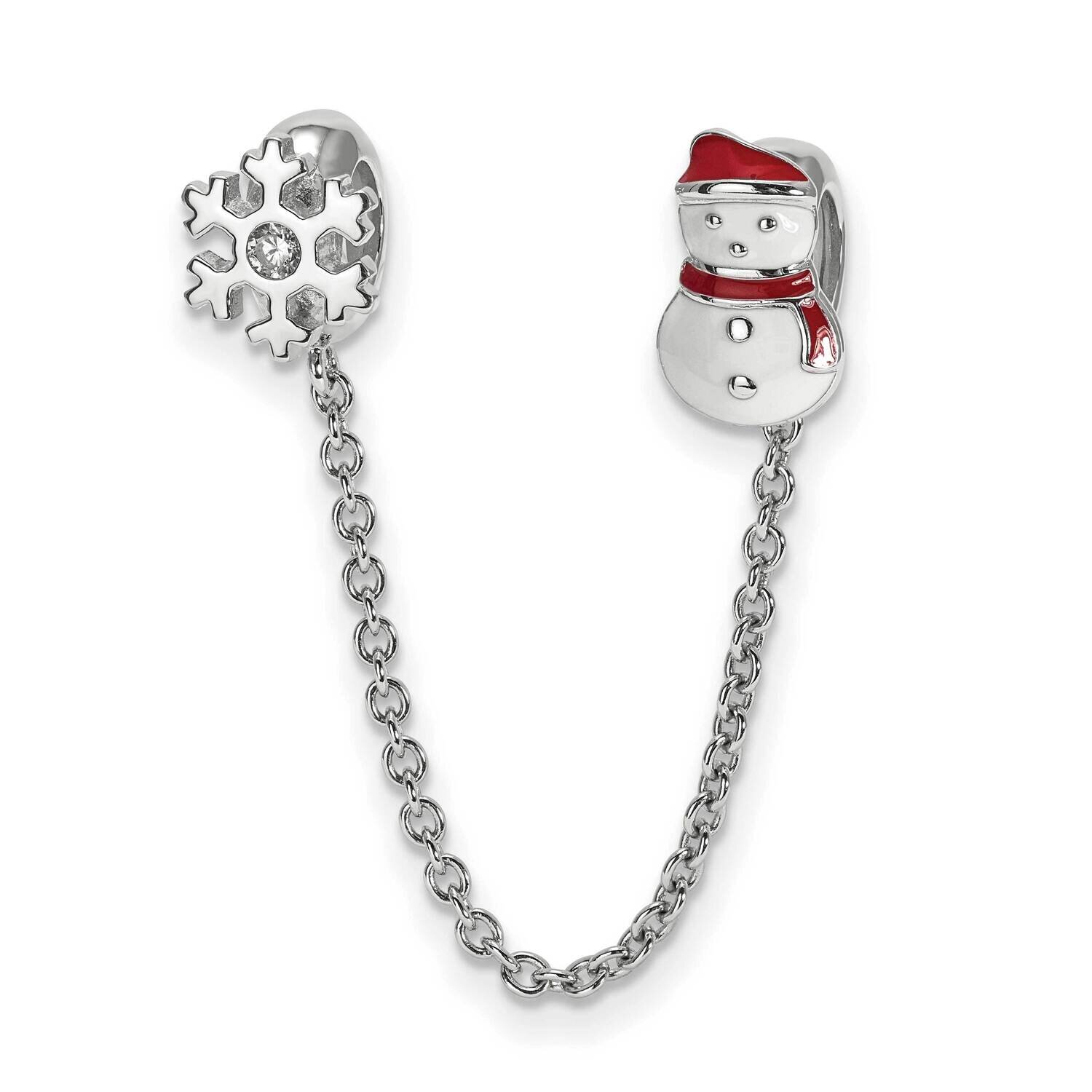 3in Security Chain Snowman &amp; flake CZ Diamond Bead Sterling Silver QRS3954, MPN: QRS3954,