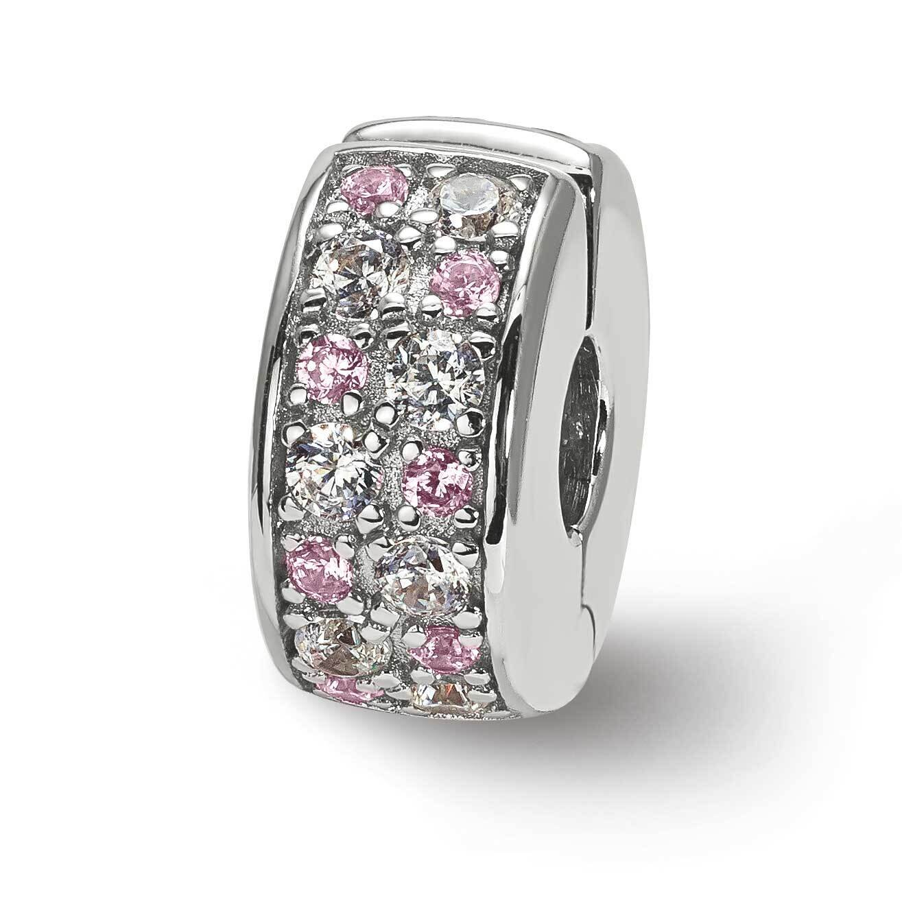 White &amp; Pink CZ Diamond Hinged Bead Sterling Silver QRS3955, MPN: QRS3955,