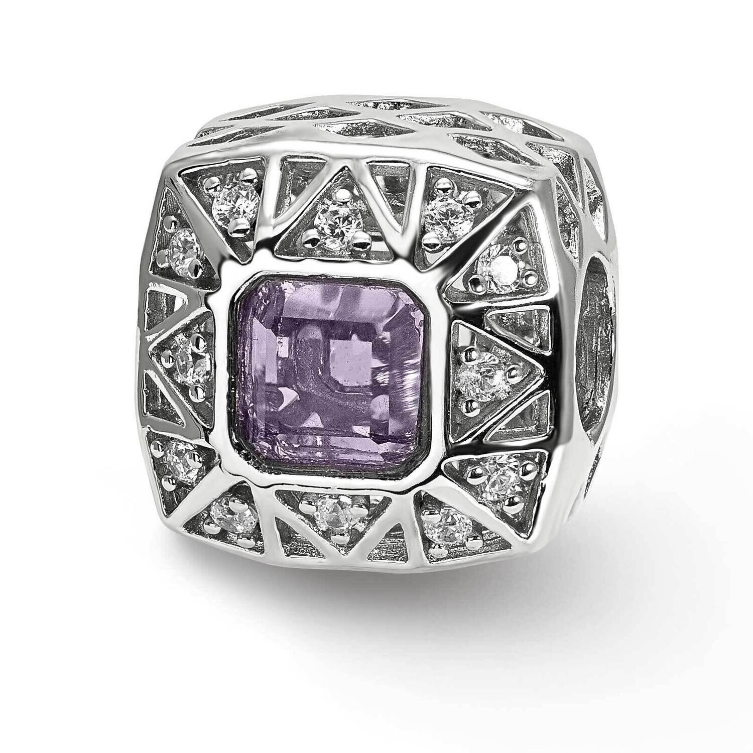 Purple Accent &amp; CZ Diamonds Cut Out Square Bead Sterling Silver QRS3960, MPN: QRS3960,