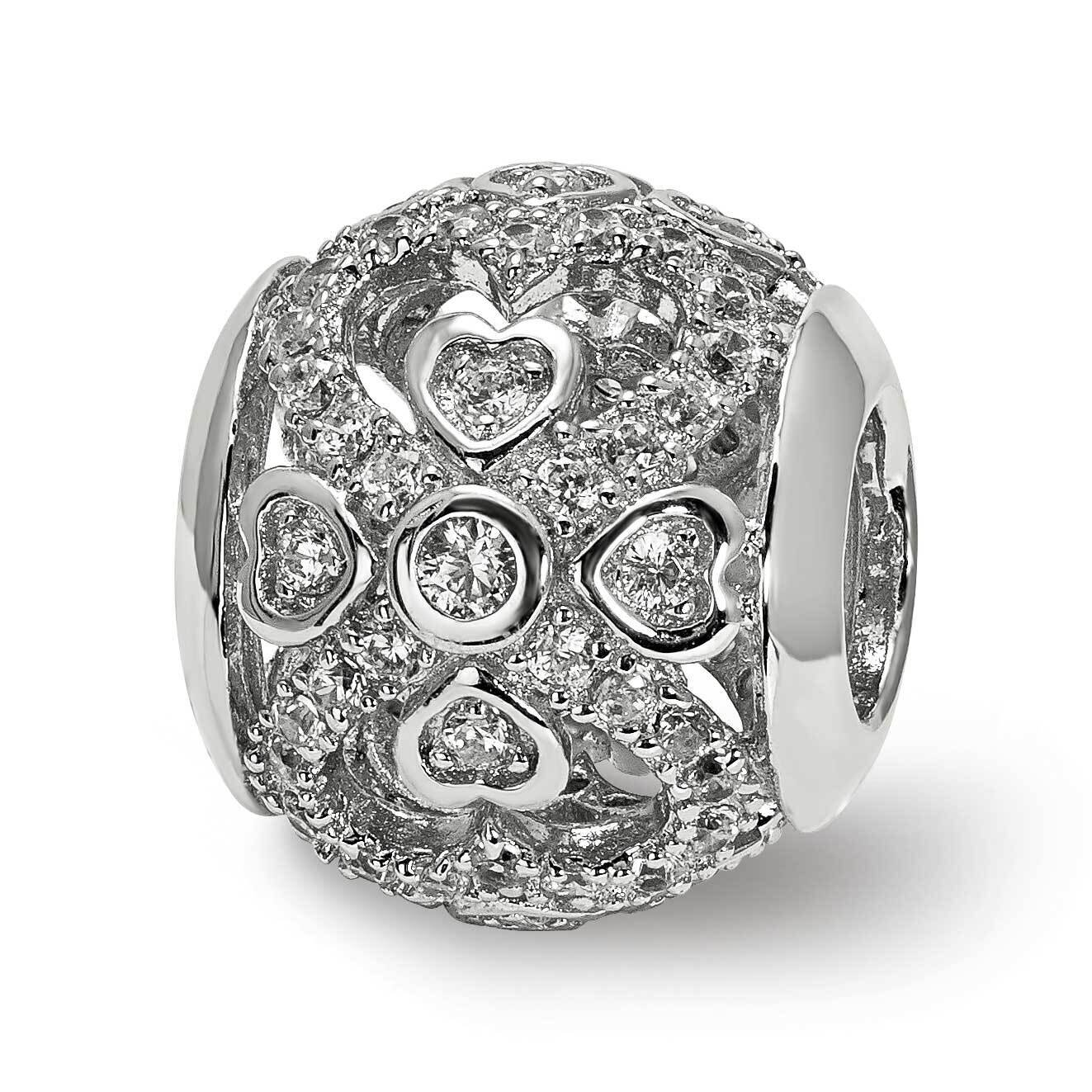 CZ Diamond with Hearts Bead Sterling Silver QRS3969
