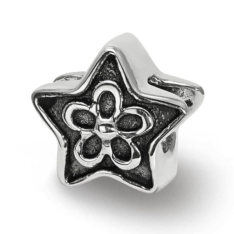 Star with Flower Kids Bead Sterling Silver Antiqued QRS3991