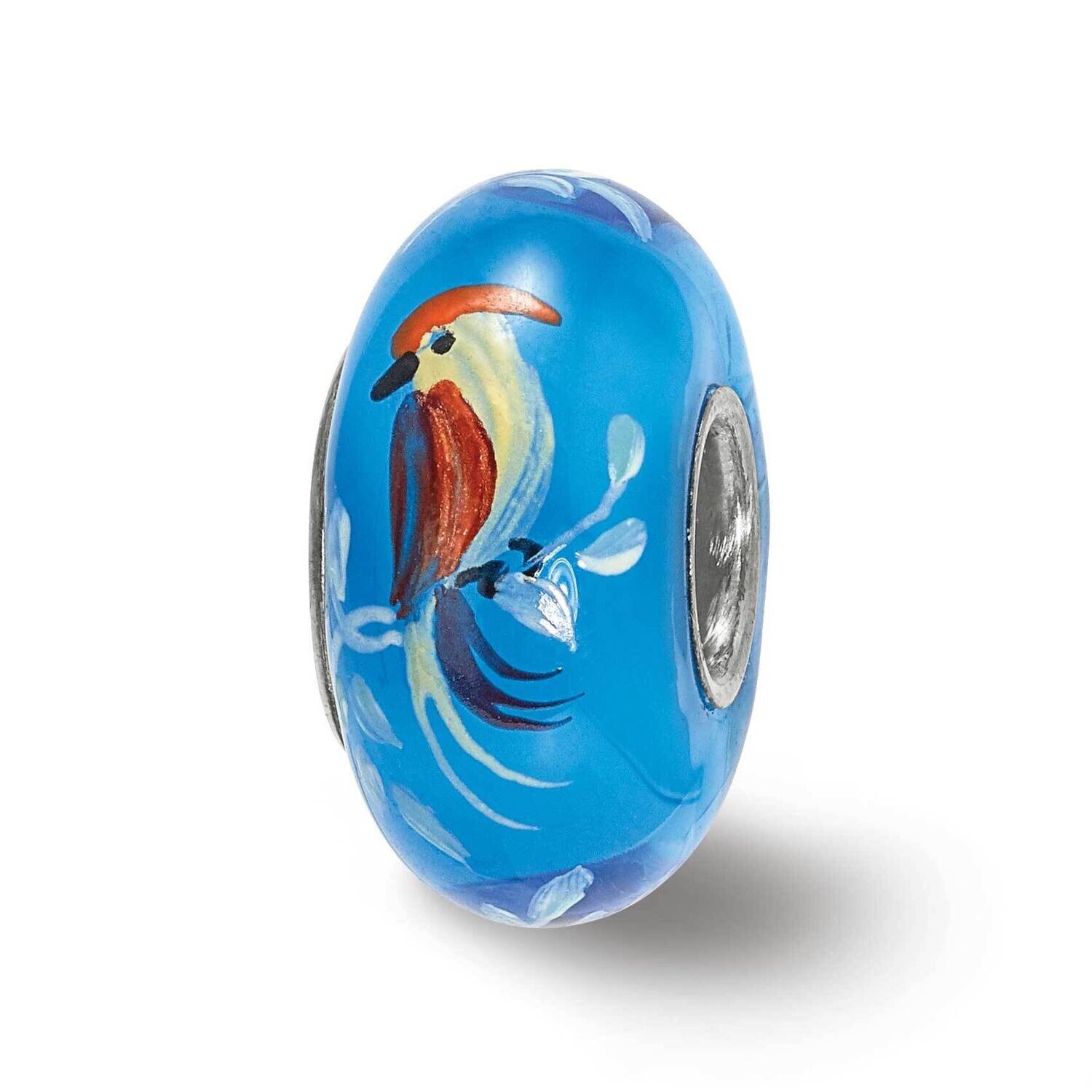 Bird, Blue Glass Bead Sterling Silver Hand Painted QRS3996