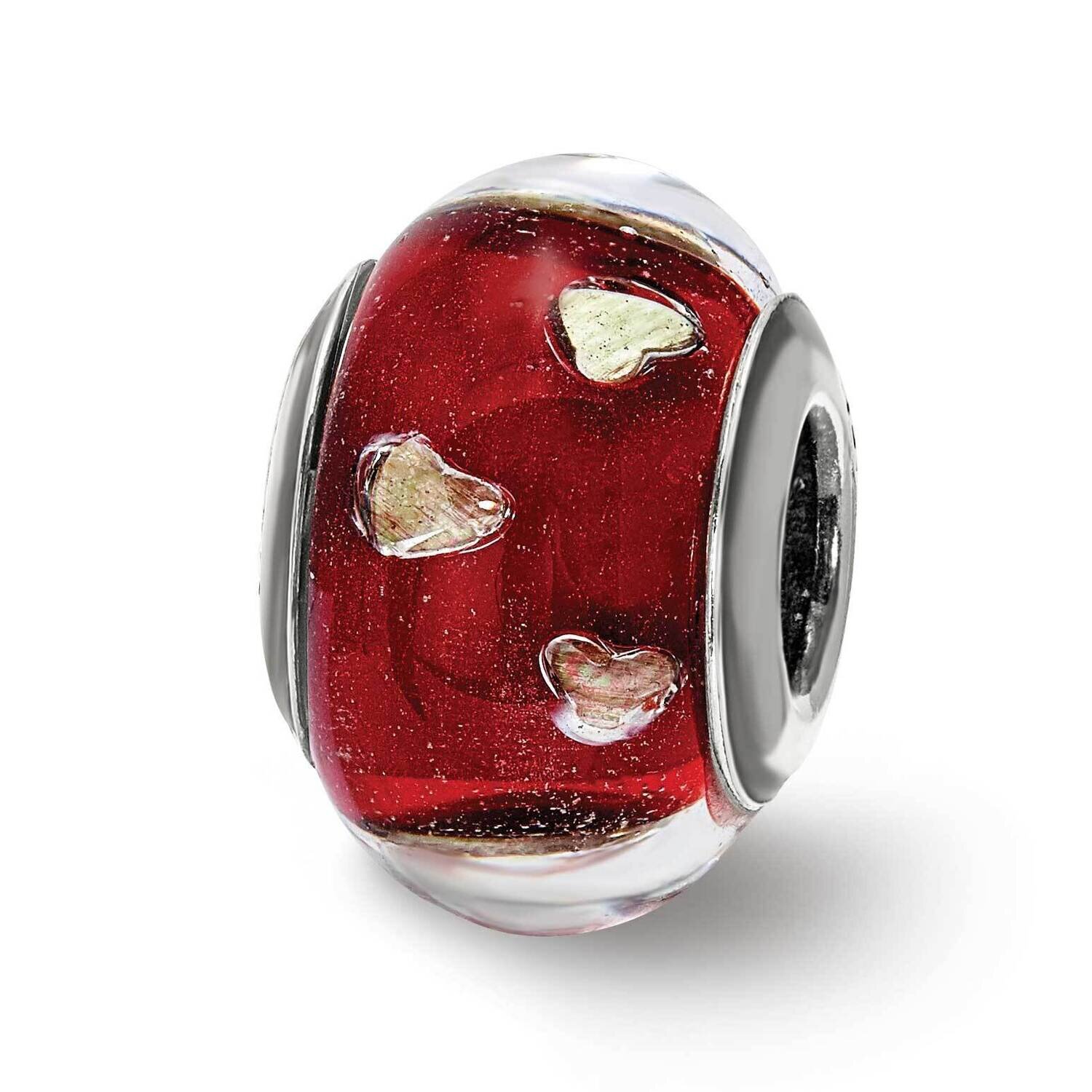Red Hearts Italian Glass Bead Sterling Silver QRS4017