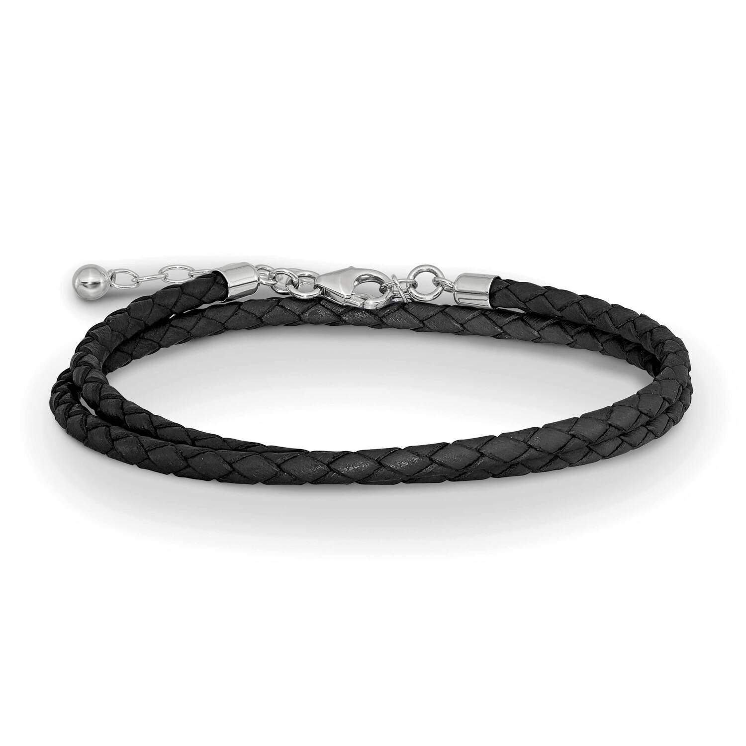 Black Leather 14 Inch with 2in Extender Choker Wrap Bracelet Sterling Silver QRS4049BLK-14, MPN: QR…