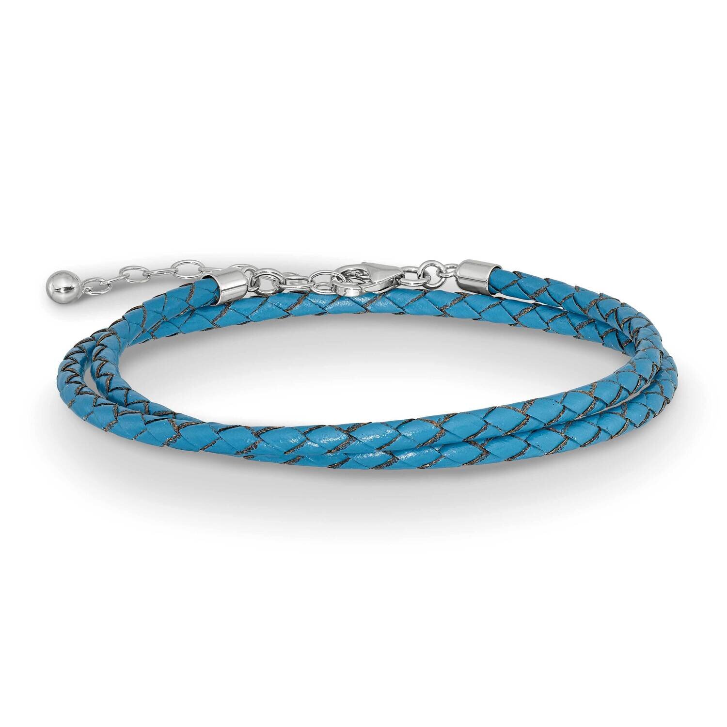 Blue Leather 14 Inch with 2in Extender Choker Wrap Bracelet Sterling Silver QRS4049BLUE-14, MPN: QR…