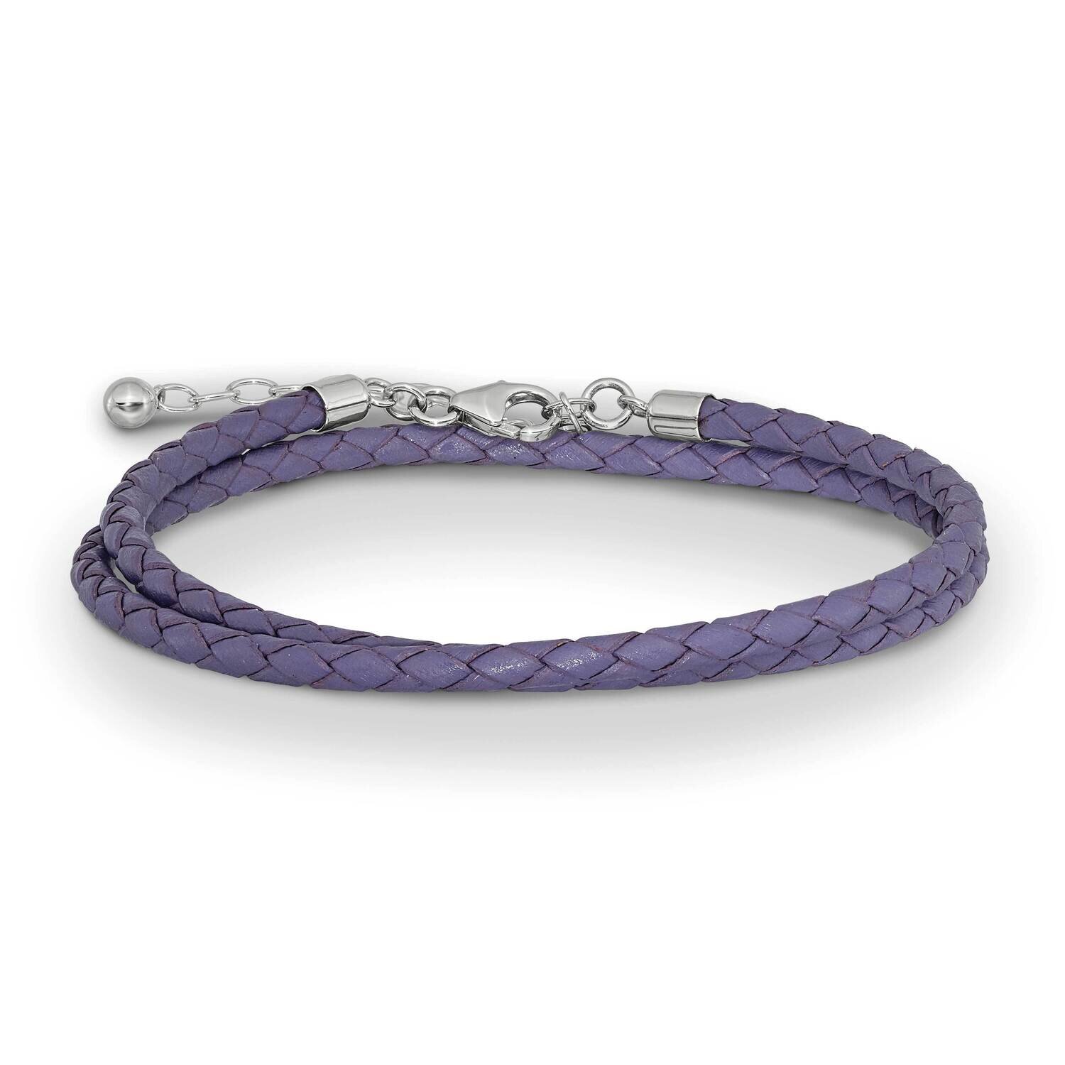 Purple Leather 14 Inch with 2in Extender Choker Wrap Bracelet Sterling Silver QRS4049PURP-14