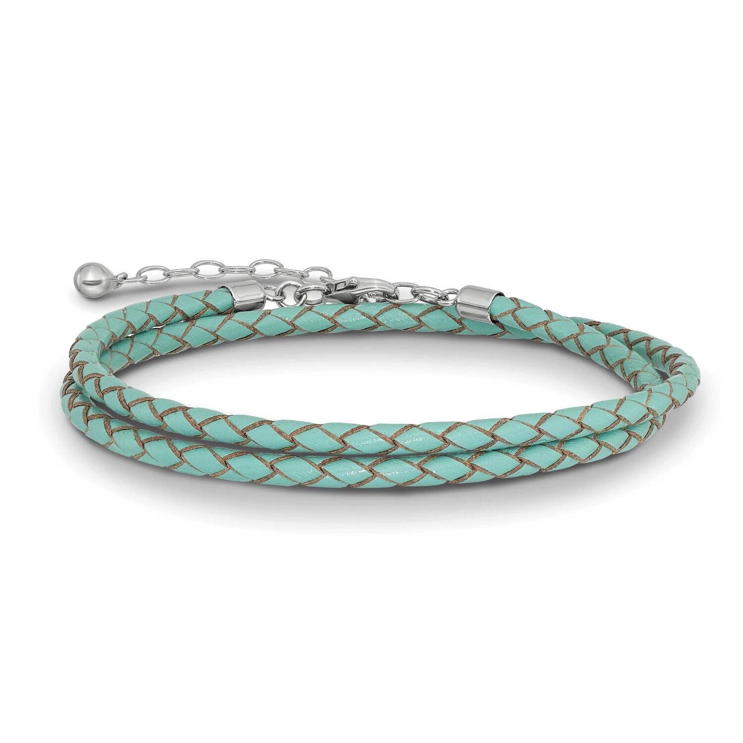 Teal Leather 14 Inch with 2in Extender Choker Wrap Bracelet Sterling Silver QRS4049TEAL-14, MPN: QR…