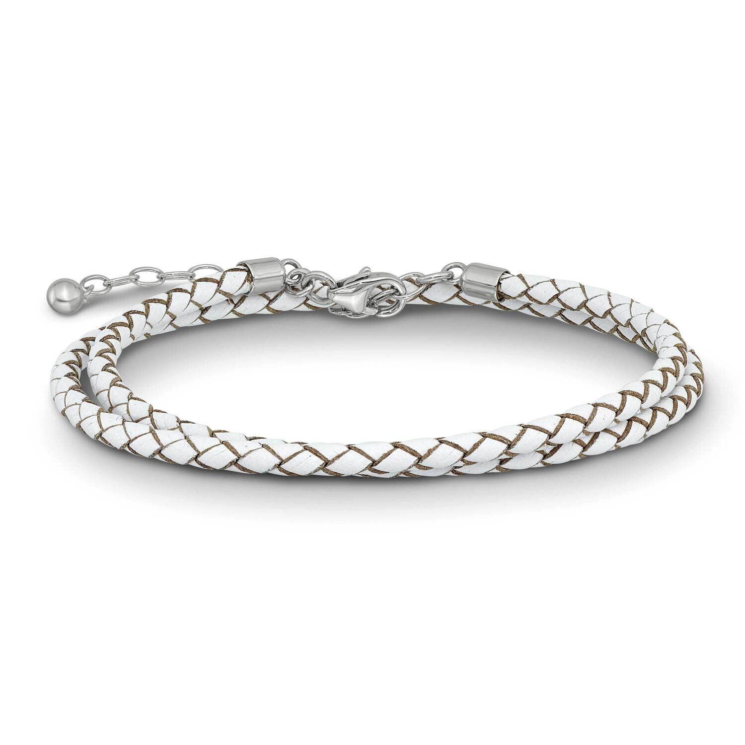 White Leather 14 Inch with 2in Extender Choker Wrap Bracelet Sterling Silver QRS4049WHT-14, MPN: QR…