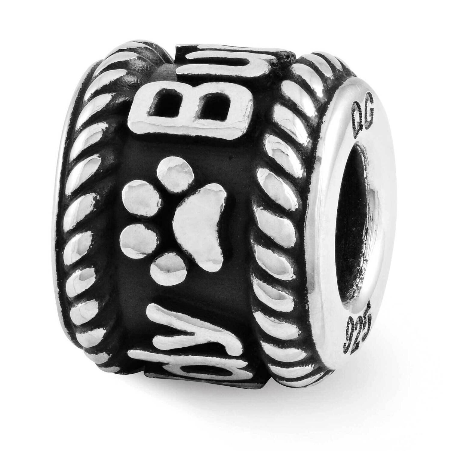 Rope Edge with Paw Print Personalized Bead Sterling Silver Rhodium-plated QRSXNA1P