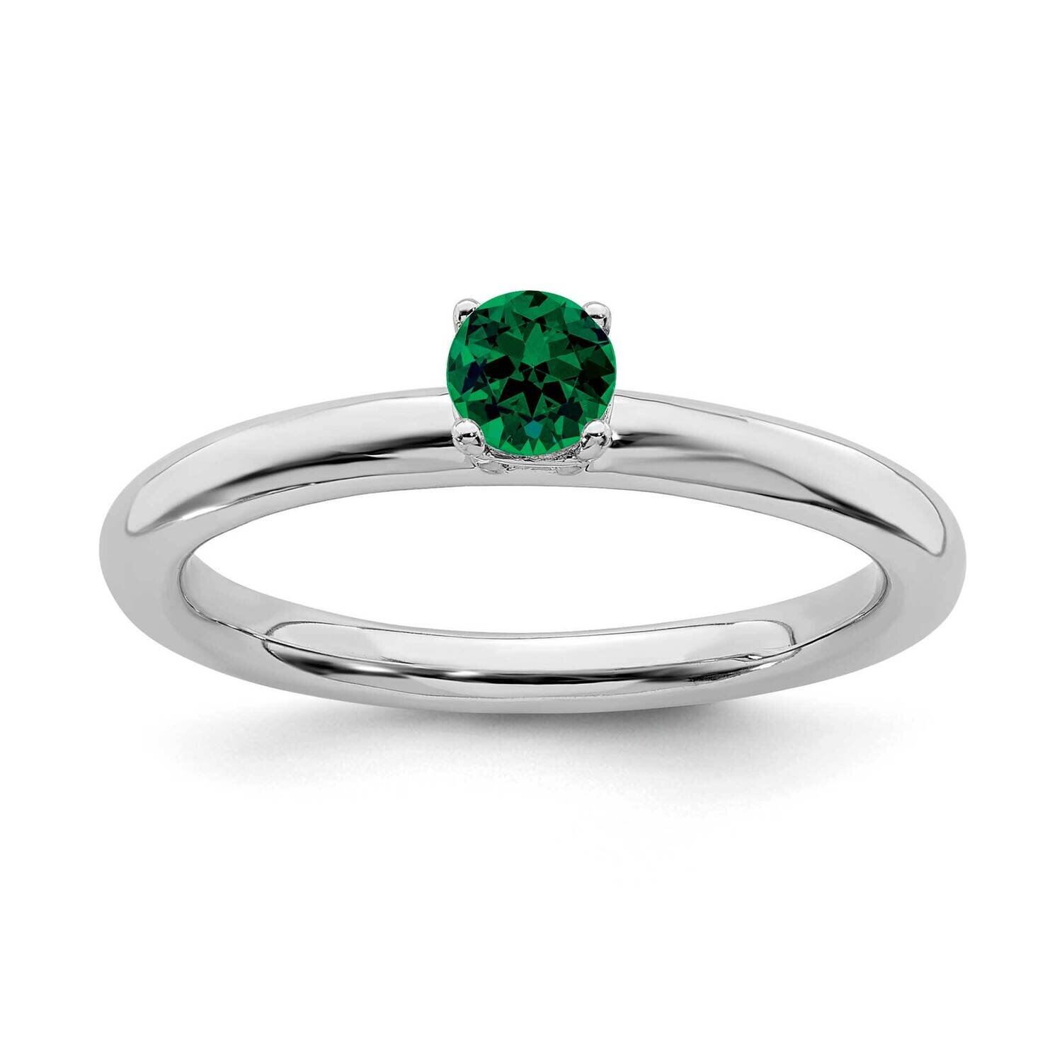 Cr. Emerald Ring Sterling Silver Rhodium-plated QSK1903