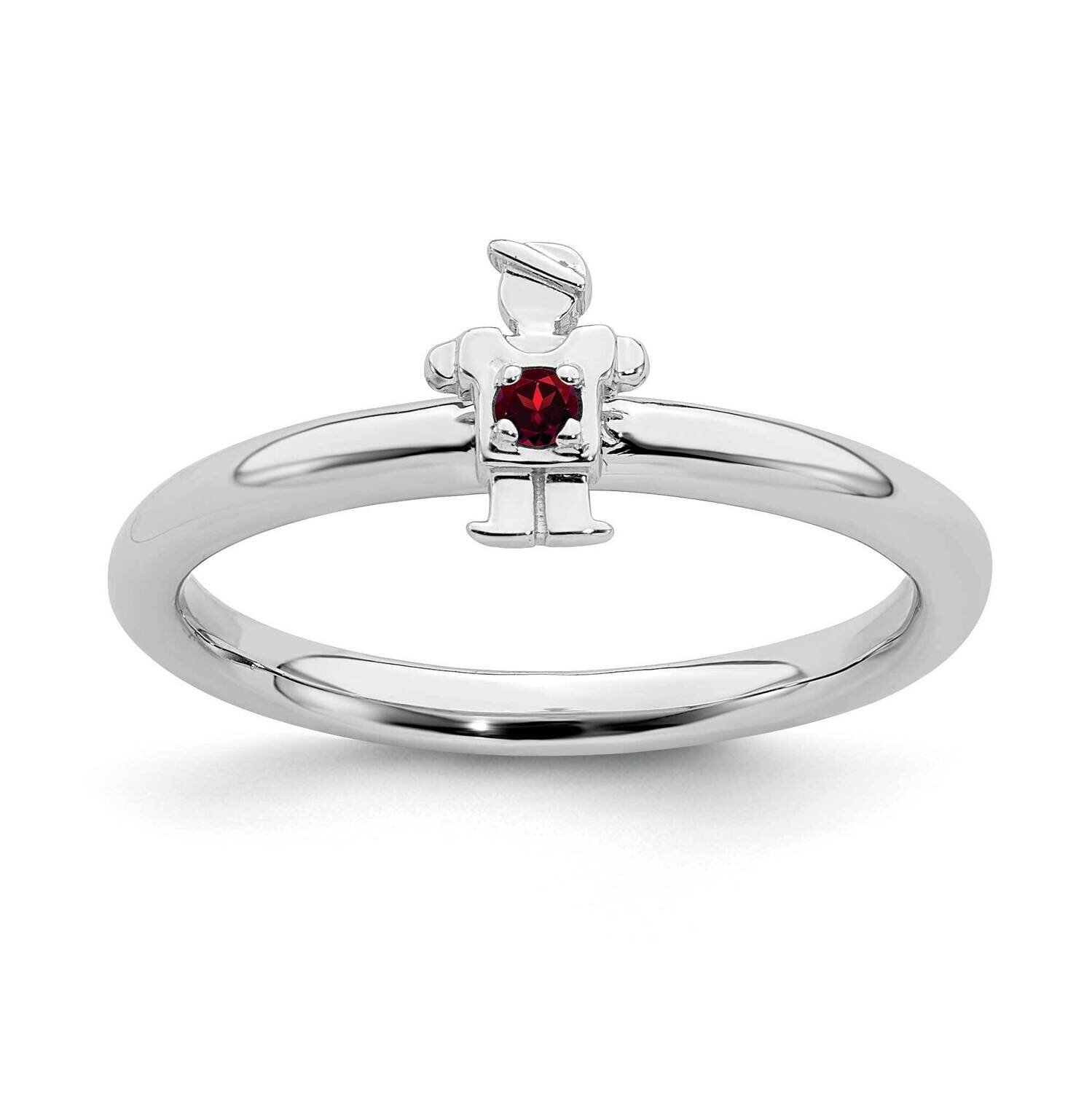 Garnet Boy Ring Sterling Silver Rhodium-plated QSK1911, MPN: QSK1911, 191101719547