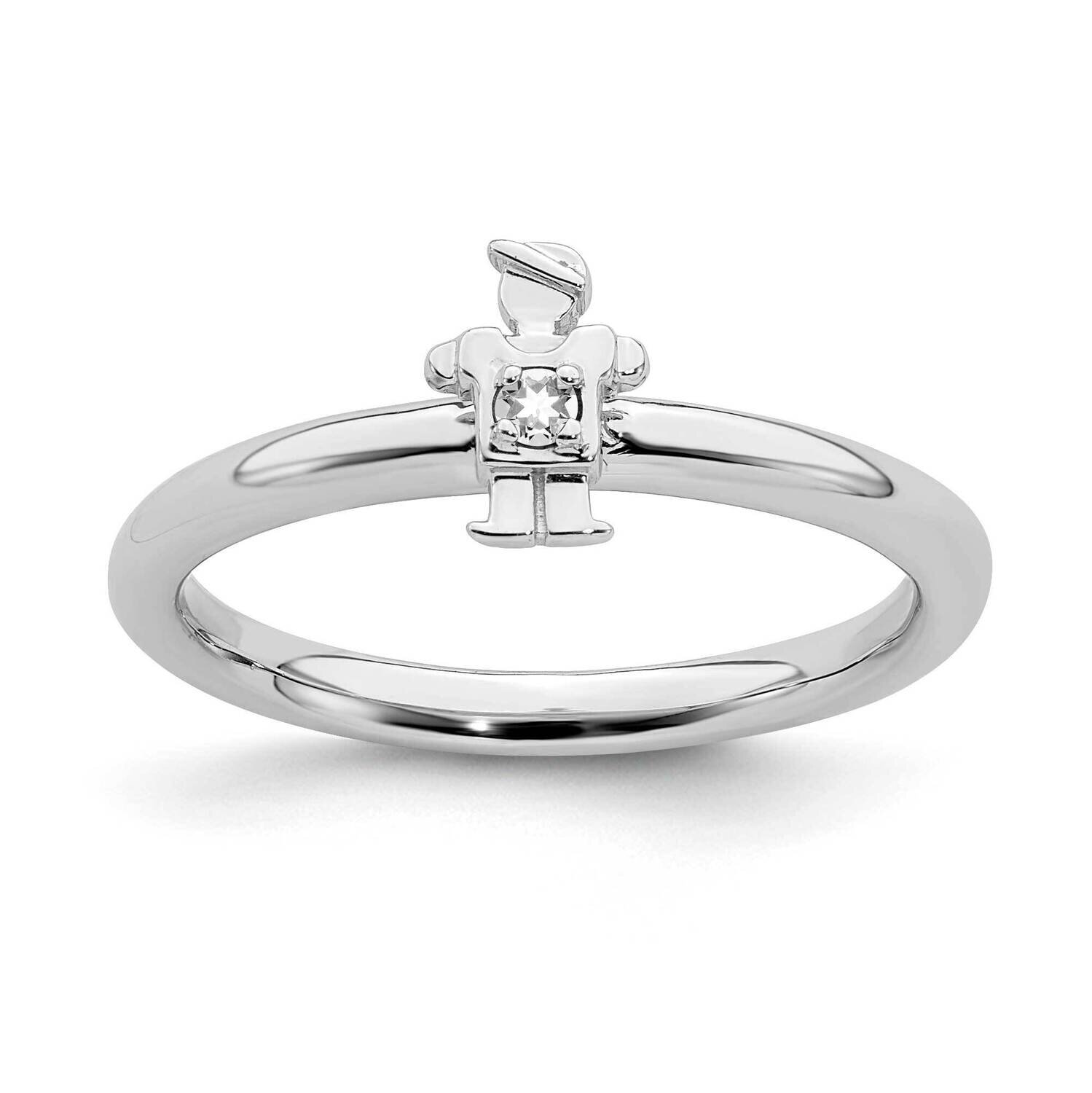 White Topaz Boy Ring Sterling Silver Rhodium-plated QSK1914, MPN: QSK1914, 191101719707