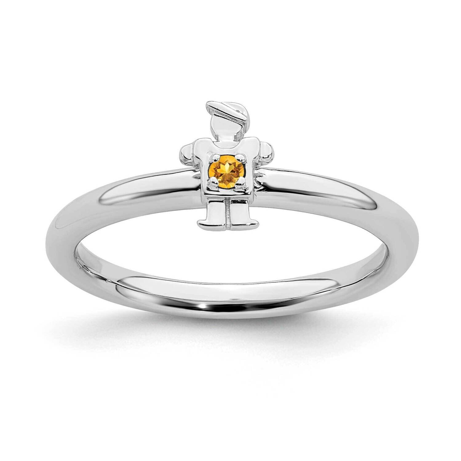 Citrine Boy Ring Sterling Silver Rhodium-plated QSK1921, MPN: QSK1921, 191101720154