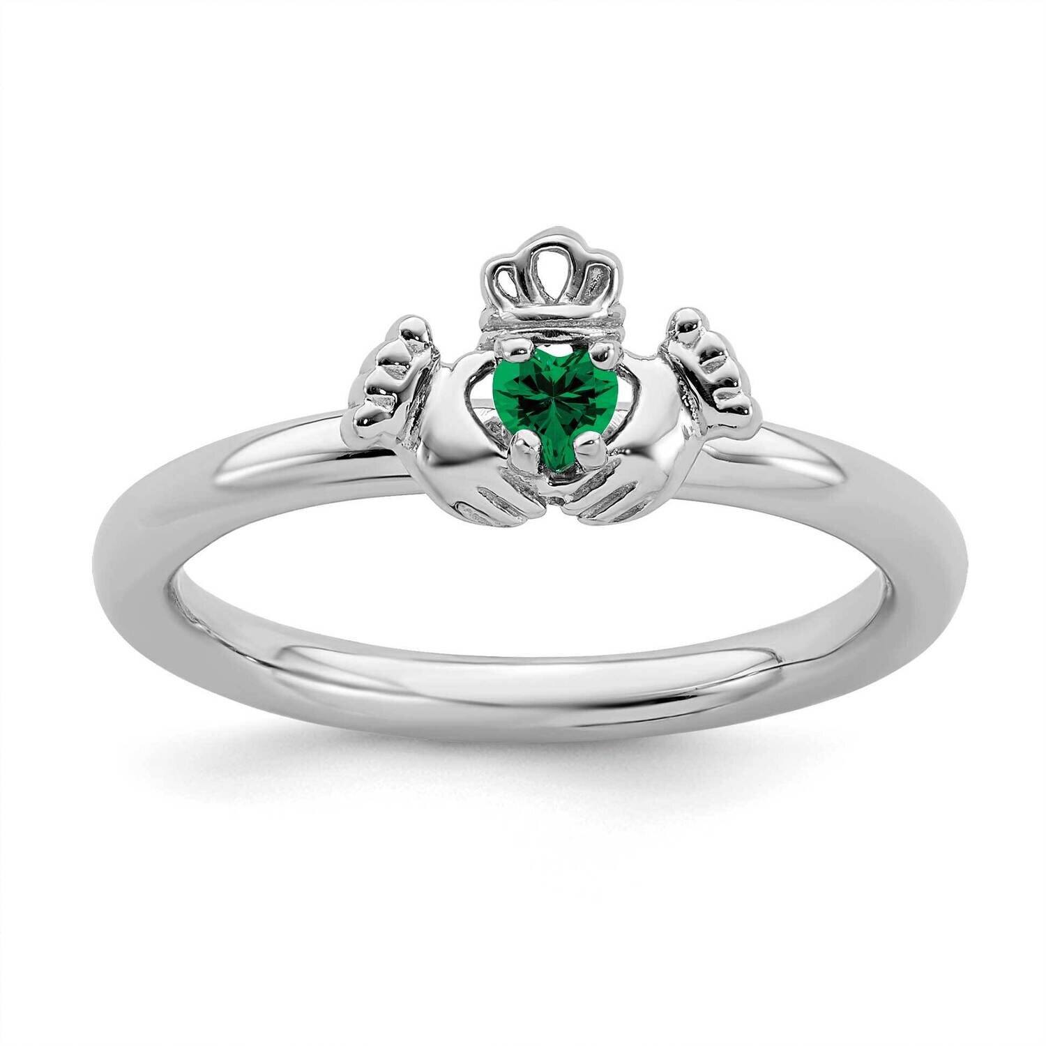 Rhd. Cr. Emerald Claddagh Ring Sterling Silver QSK1947, MPN: QSK1947, 191101721687