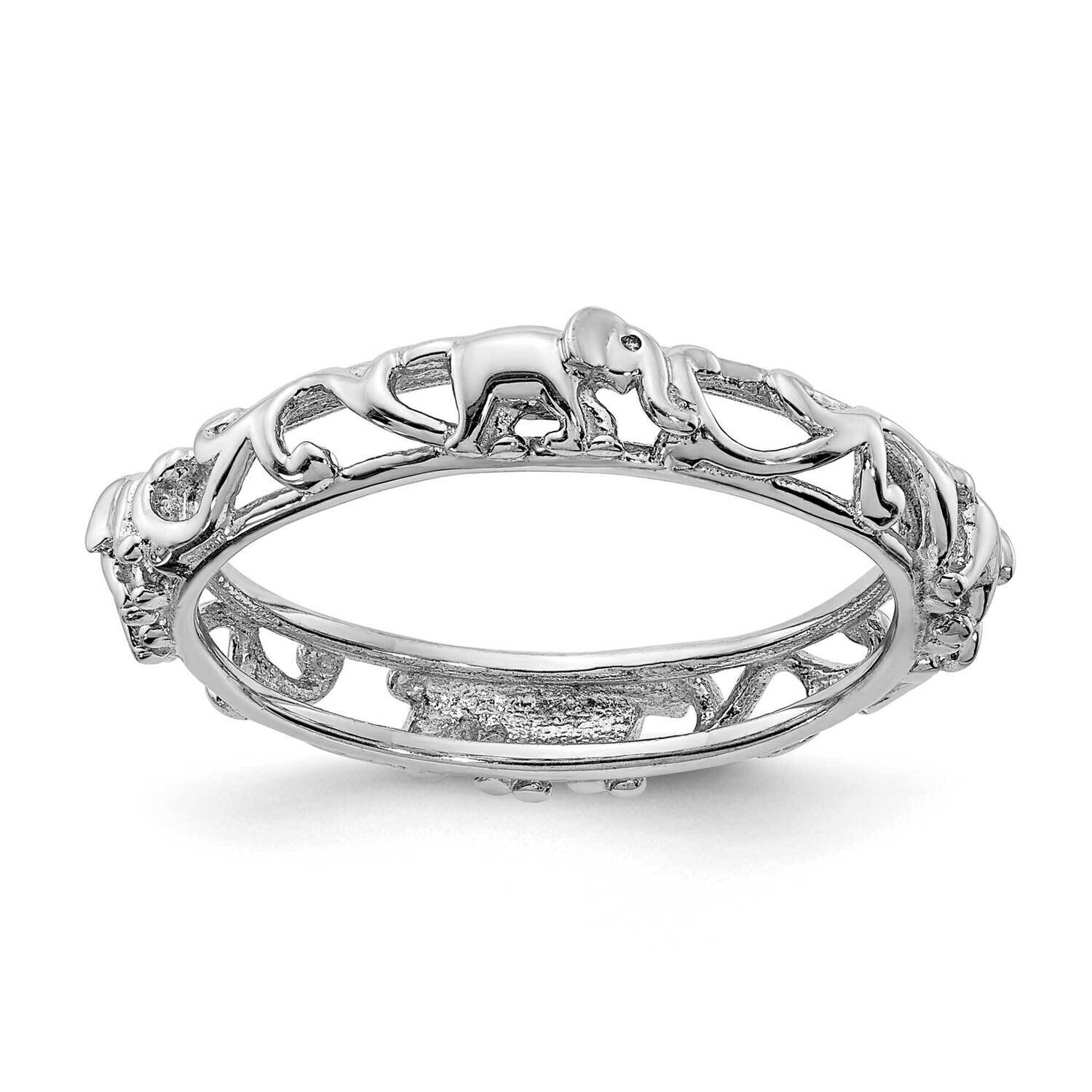 Sterling Silver Rhodium-plate Patterned Elephant Ring Sterling Silver Rhodium-plated QSK2043, MPN: …