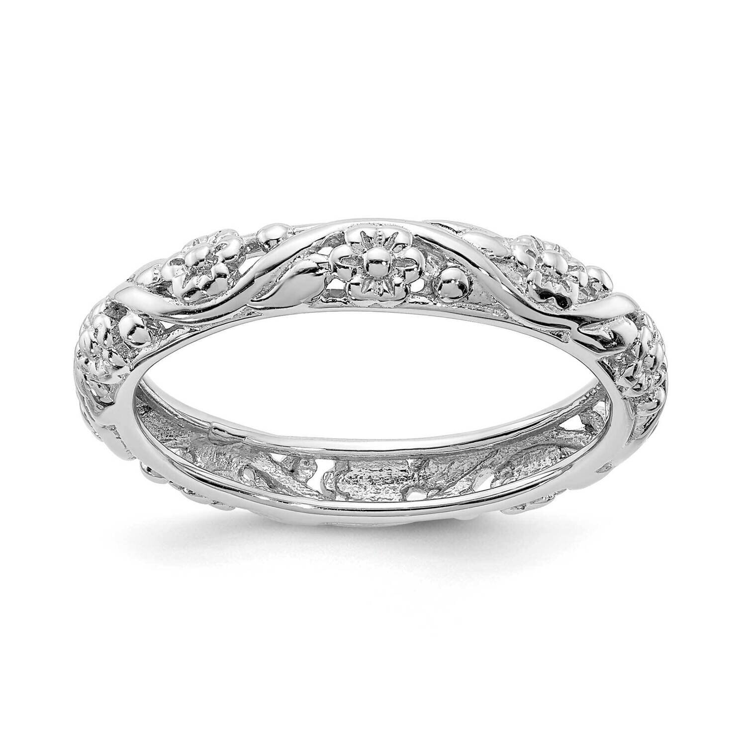 Floral Ring Sterling Silver Rhodium-plated QSK2044, MPN: QSK2044, 191101923258