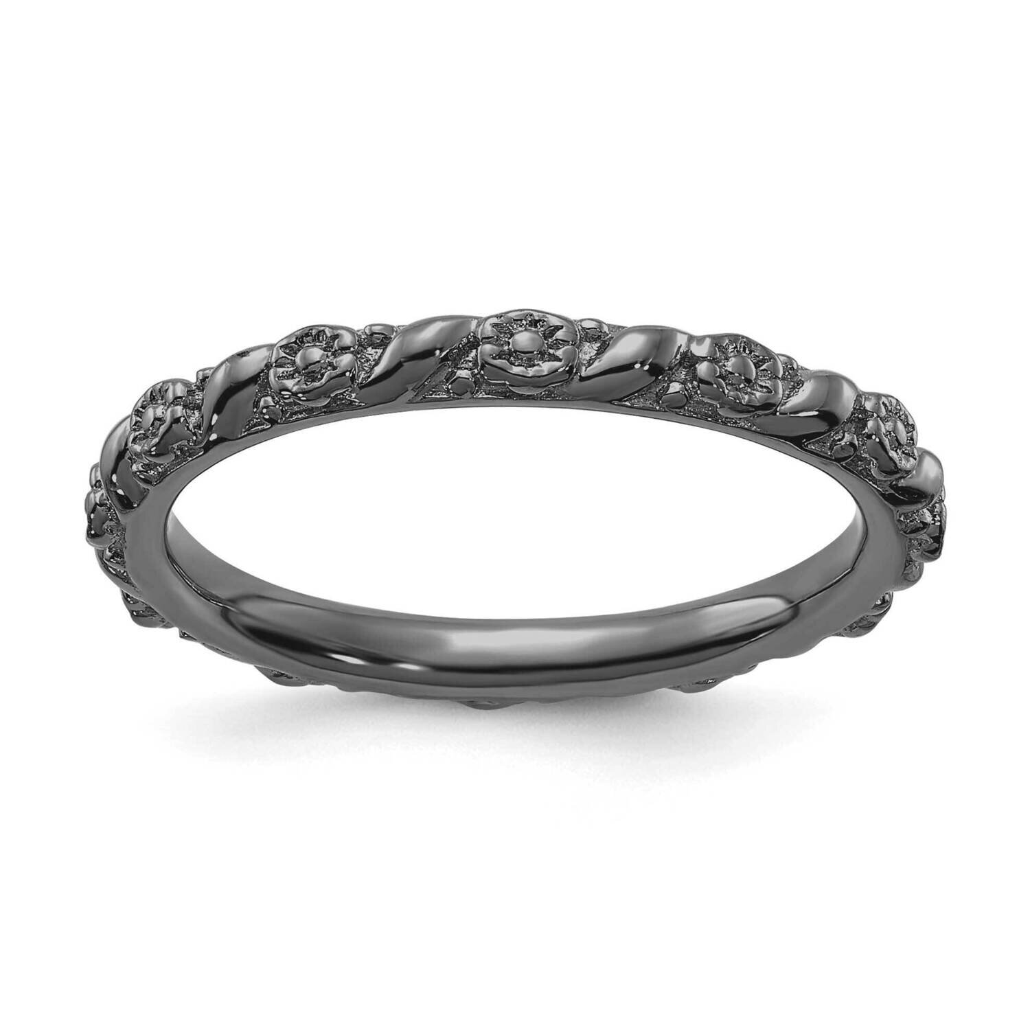 Rhodium Polished Flower Ring Sterling Silver QSK2060
